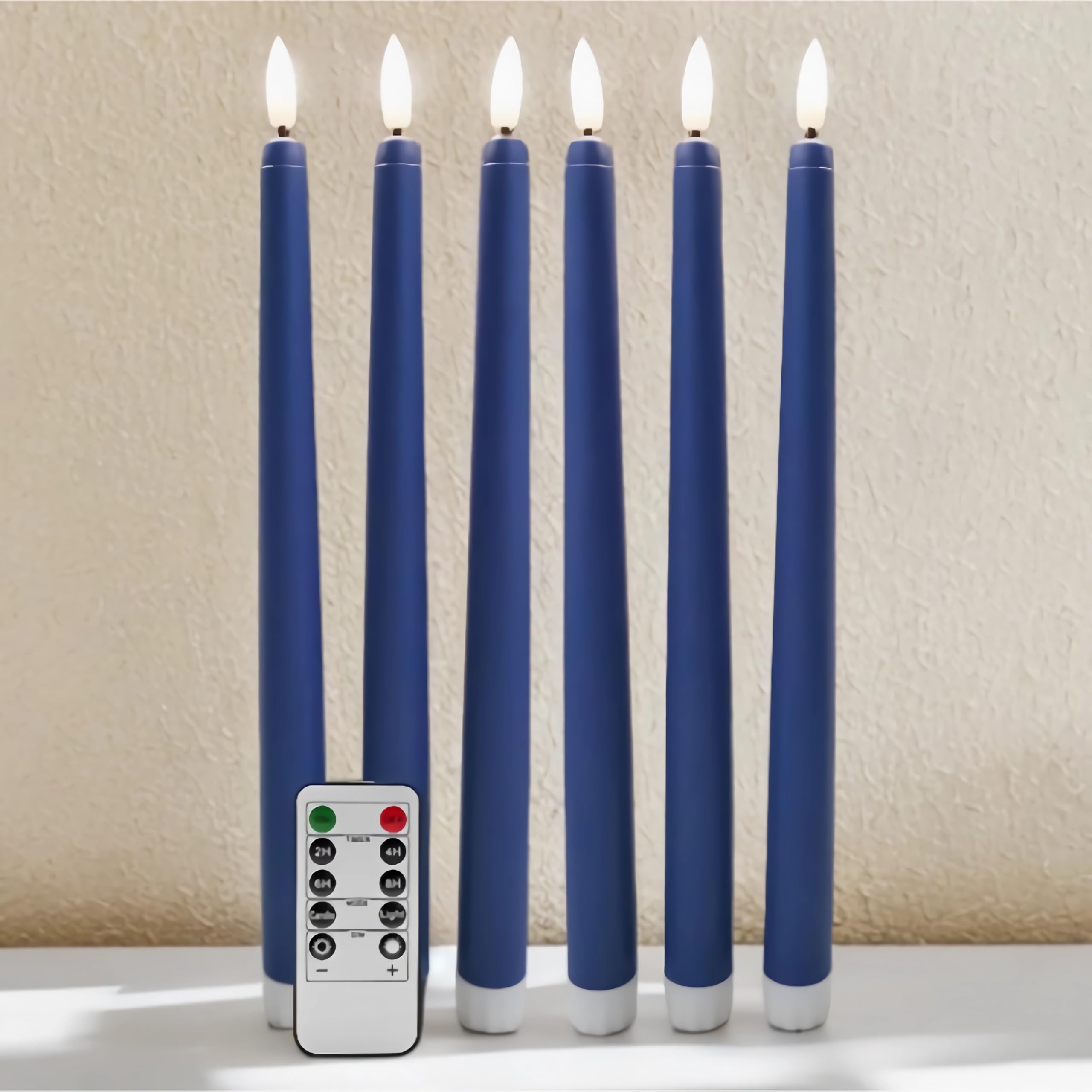 Ni Jasw Navy Blue Flameless Taper Candles With Remote Timer, Flickering Battery Operated Led Candlesticks Set Of 12