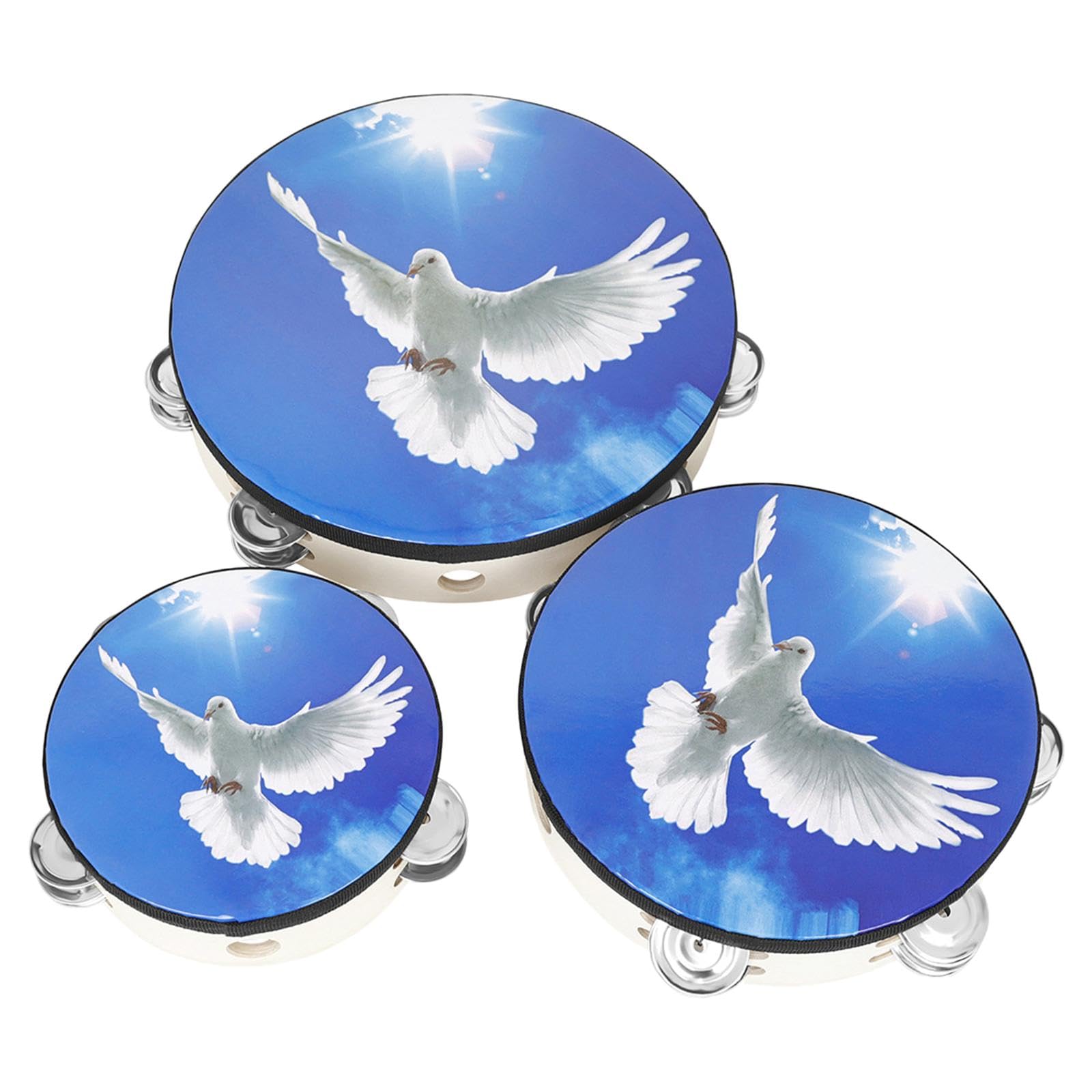 CALANDIS 3X Dove Tambourine 6in 8in 10in Wooden Tambourines for Singing Holiday Party | Tambourines | Hand Percussion | Percussi
