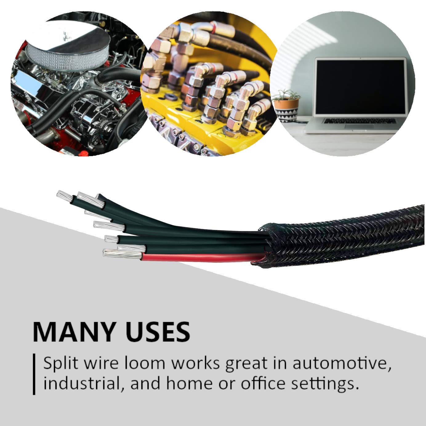 Mgi Speedware Braided Split Sleeve Wire Loom For High Temperature Automotive Harness And Home Cable Management 25 Feet (1/4'')