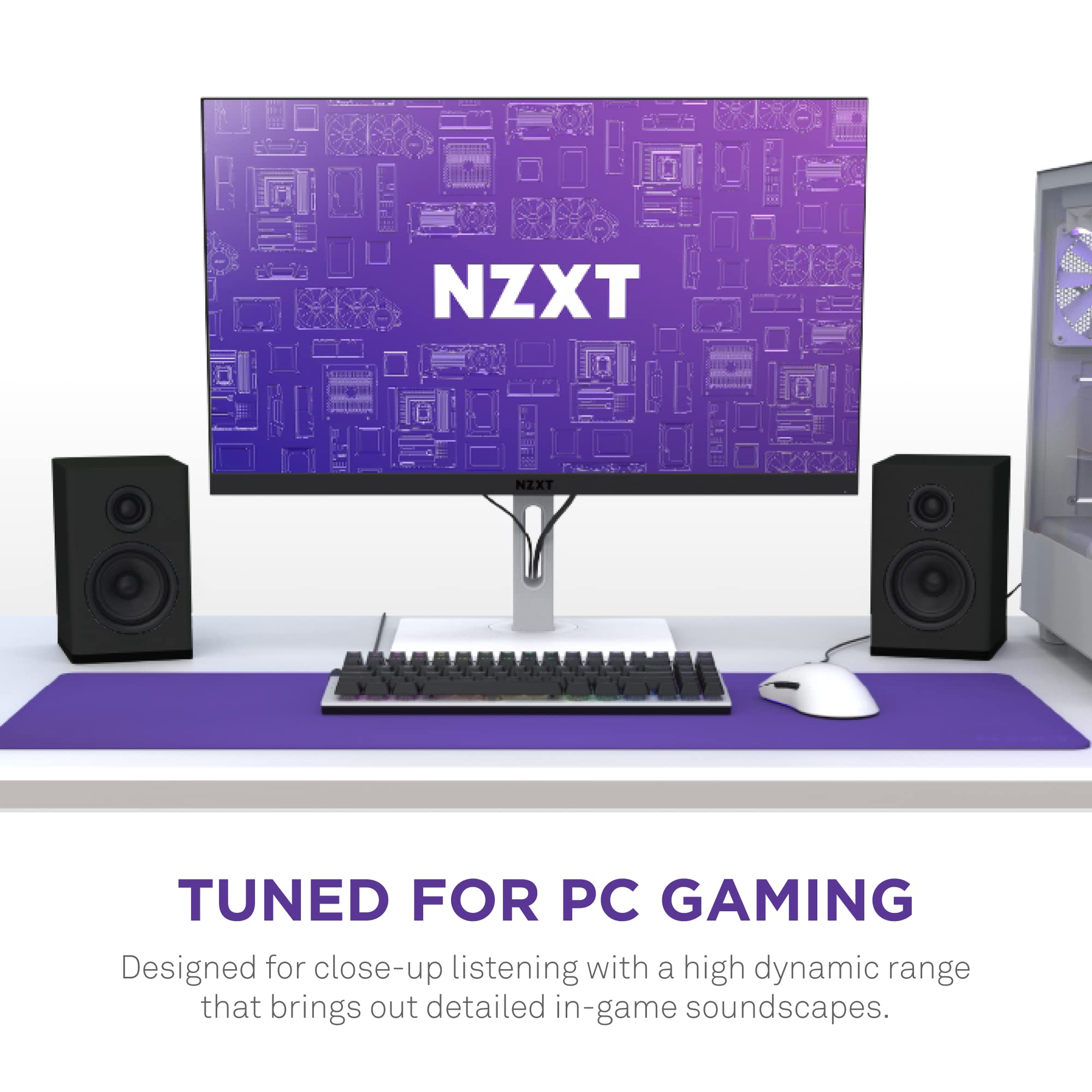 Nzxt Relay Pc Gaming Desktop Speakers   Ap Spkb2 Us   Bookshelf Style Design   80 Watts   High Dynamic Range   Silk Dome Tweeter