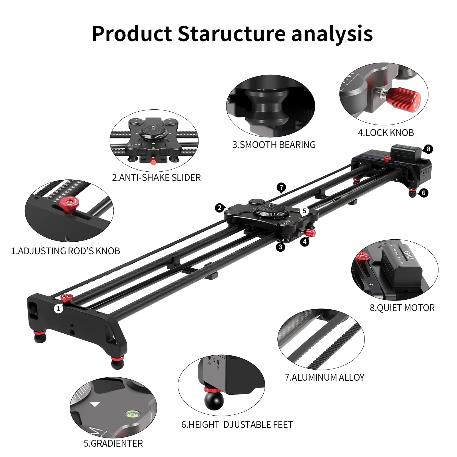 Gvm 48 /120Cm Motorized Camera Slider, App Professional Carbon Fiber Dolly Rail Camera Slider, Motorized Time Lapse And Video Sh