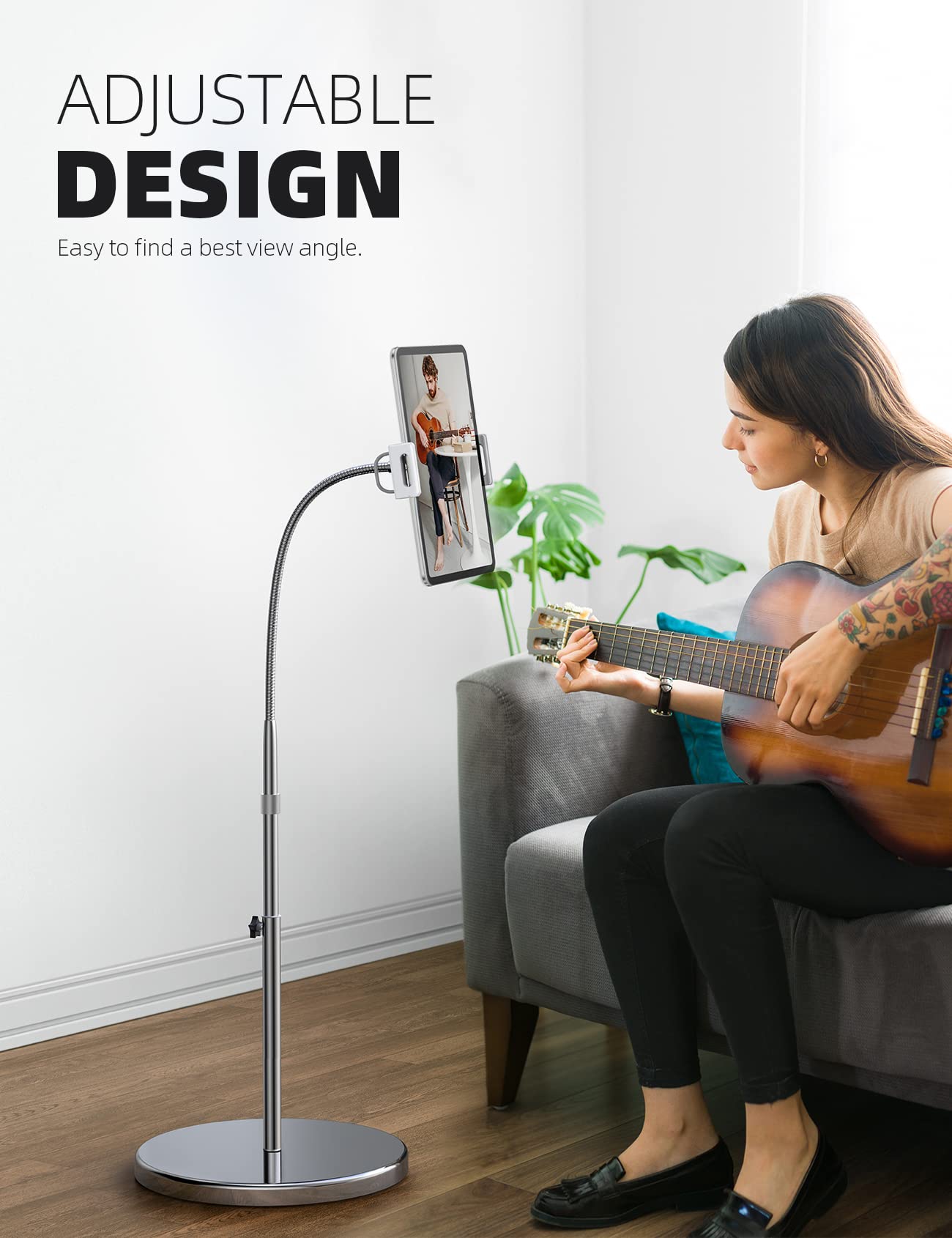 Lamicall Tablet Floor Stand Gooseneck Swivel Tablet Holder Mount With Adjustable Height & 10.6Lb Stable Base, Compatible With Ip