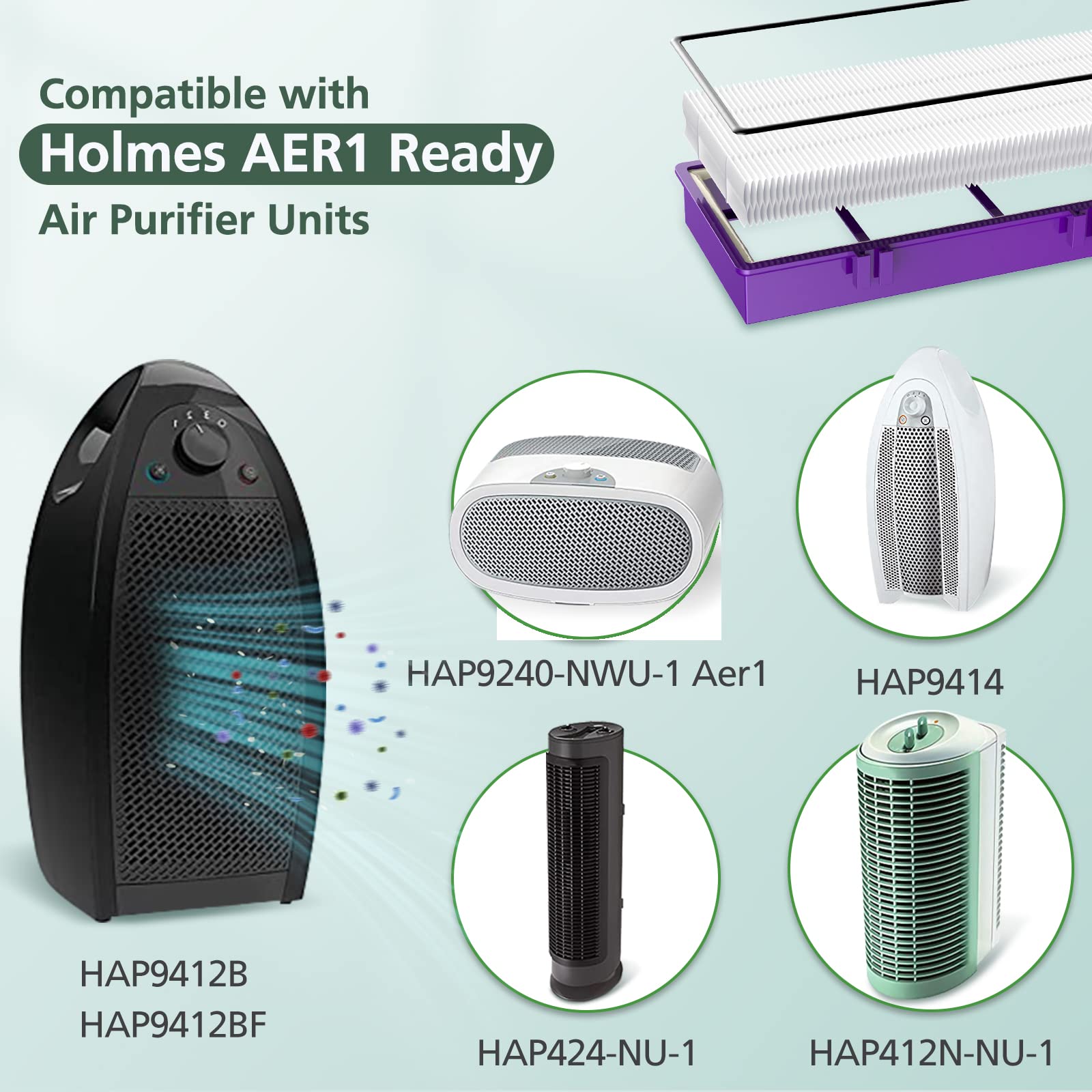 Hapf300Ap Performance Plus Replacement Filter For Holmes Aer1 Hapf300Ap U4 Air Cleaner, 4 True Hepa+ 8 Carbon Pre Filters