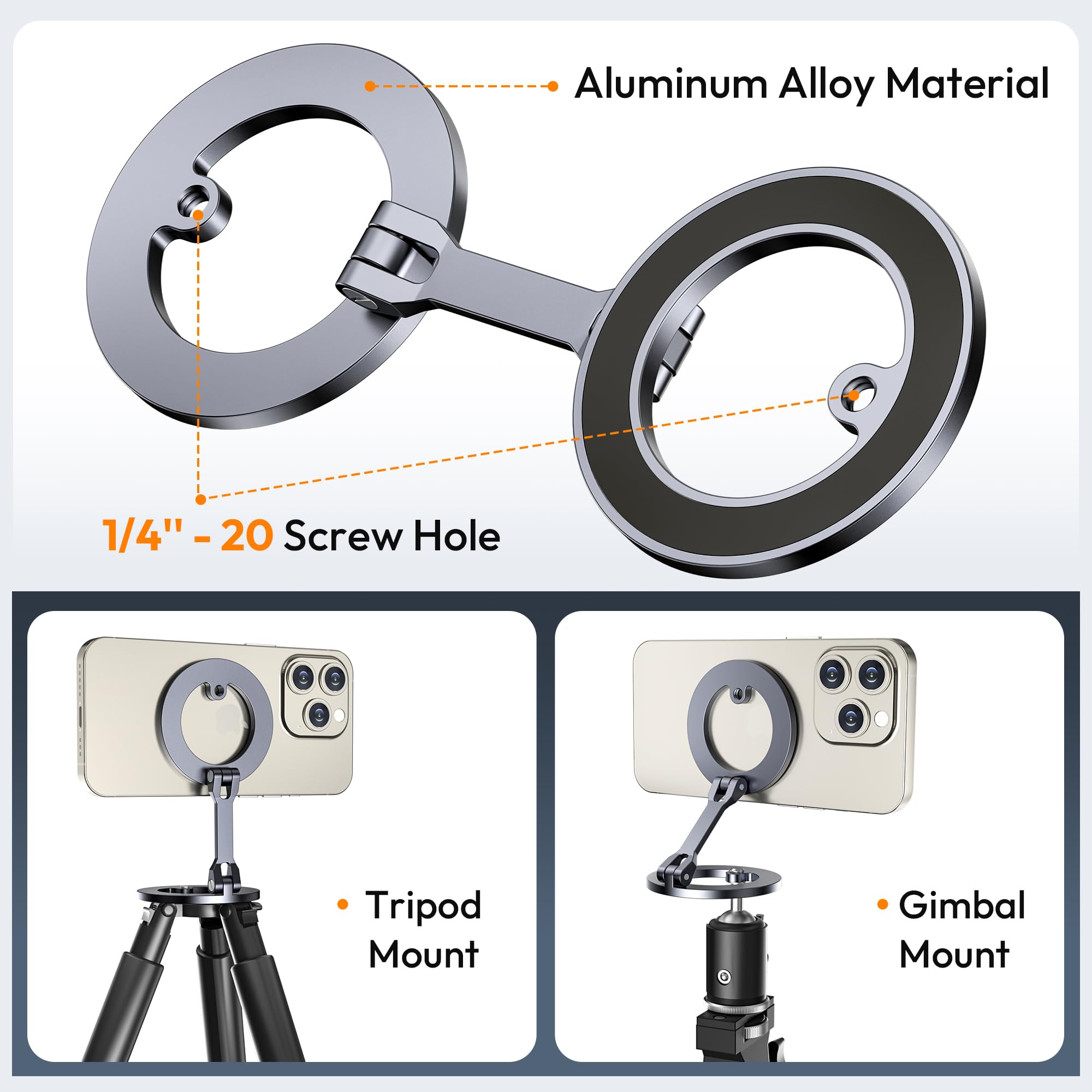 Itramax Magnetic Ring Phone Holder For Iphone 16,Double Ring Adjustable Cell Phone Stand,Magnetic Phone Holder 360 Rotation Port