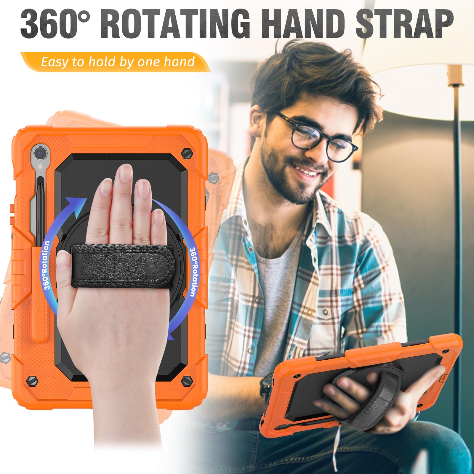 Hxcaseac Protective For Galaxy Tab S9 / S9 Fe 5G Case With Hand Strap/Screen Protector/Pen Holder, Heavy Duty Shockproof Samsung