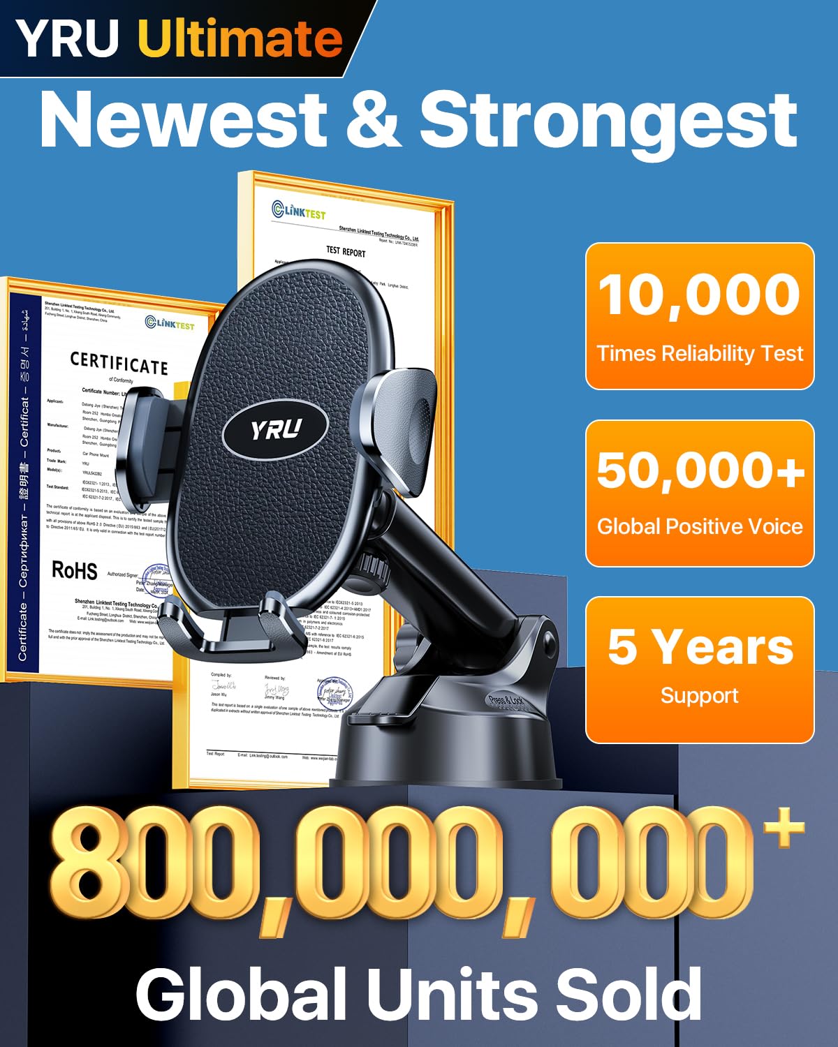 Yru [2025 Upgraded] Universal Car Phone Holder Mount? 360Rotatable & Strong Suction? Cell Phoneholder Car Dashboard Windshield P