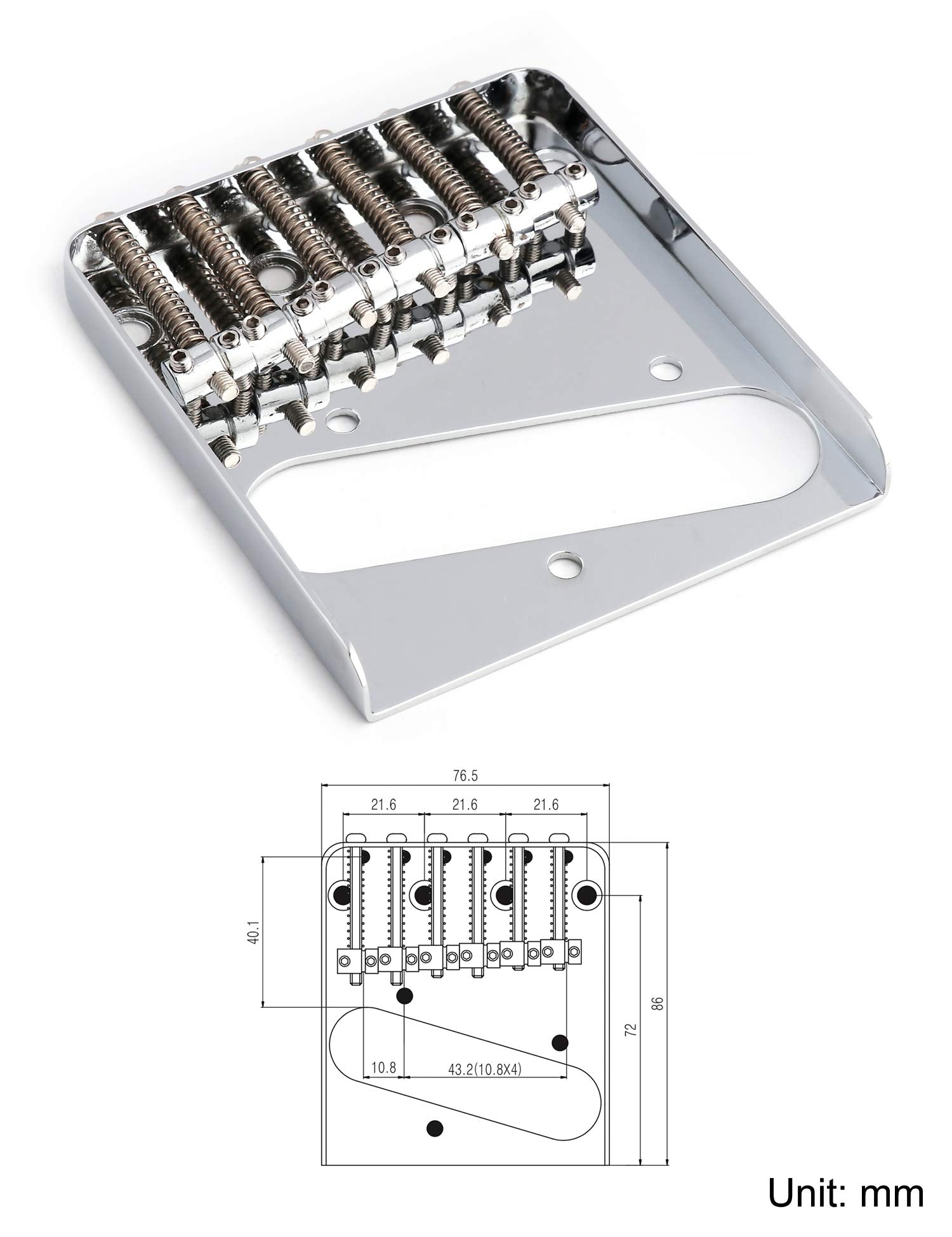 Metallor Vintage Guitar Bridge 6 Saddles String Through Body Bridge Compatible With Tele Telecaster Style Electric Guitar Parts