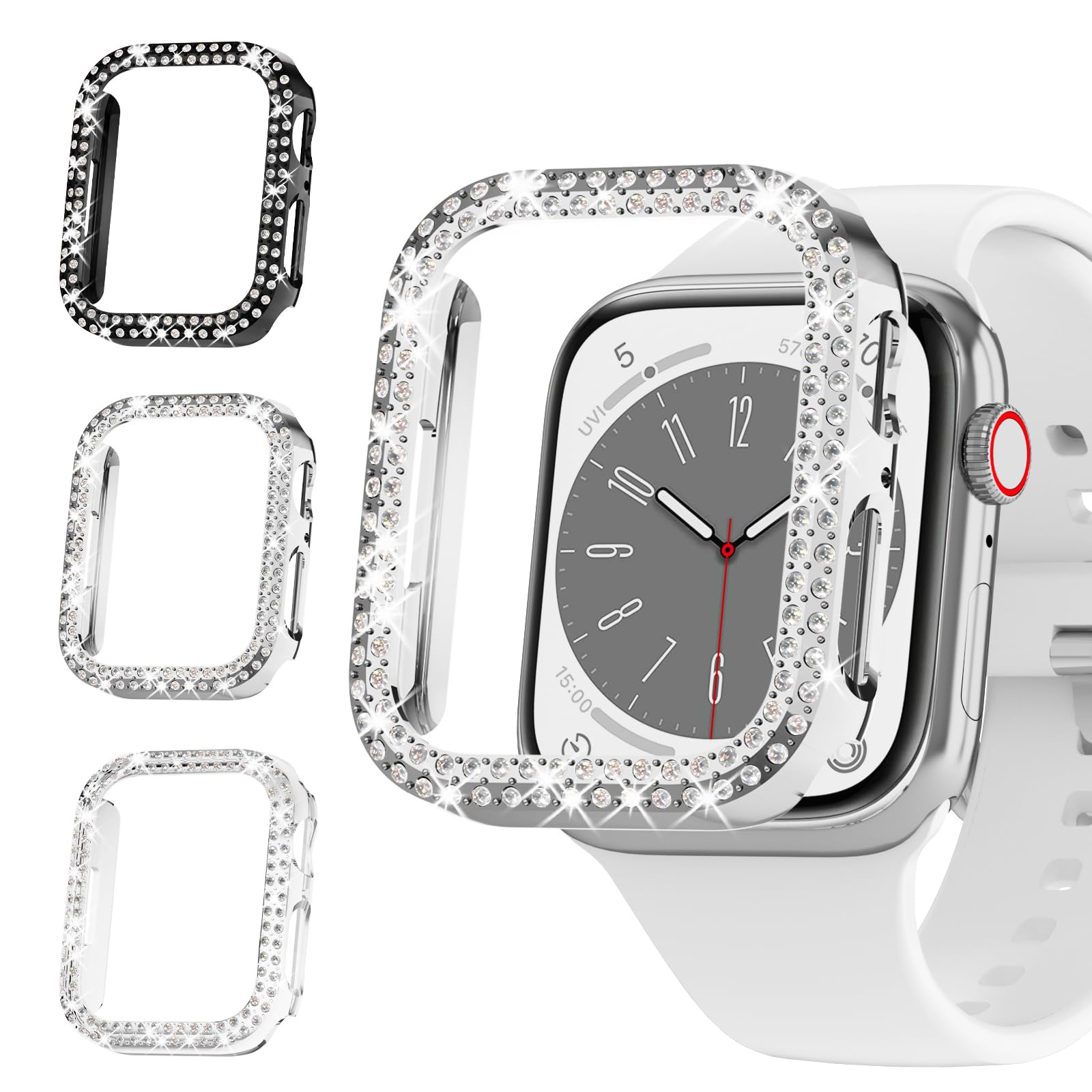3Pack Rc-Z for Apple Watch Series SE(2nd) 6 5 4 40mm Bling Bumper Case Women, Double Diamond Protective Frame for iWatch iPhone 