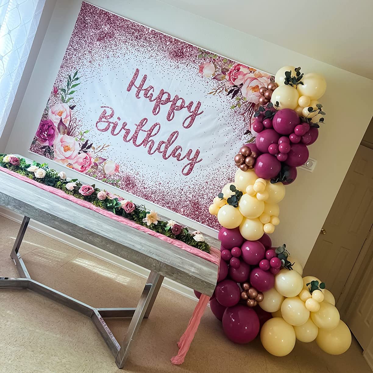 Avezano Rose Gold Birthday Backdrop For Girls Women Happy Birthday Party Photography Background Blush Pink Floral Rose Gold Glit
