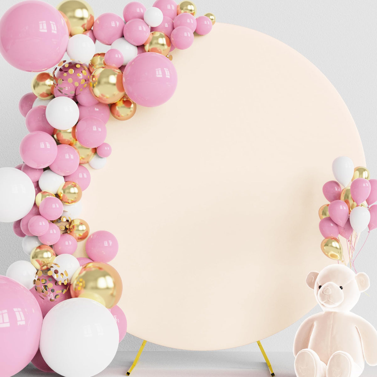 Wokceer 6.6Ft Round Backdrop Cover Beige Round Arch Covers With Buckles Polyster Circle Balloon Arch Cover For Wedding Birthday 