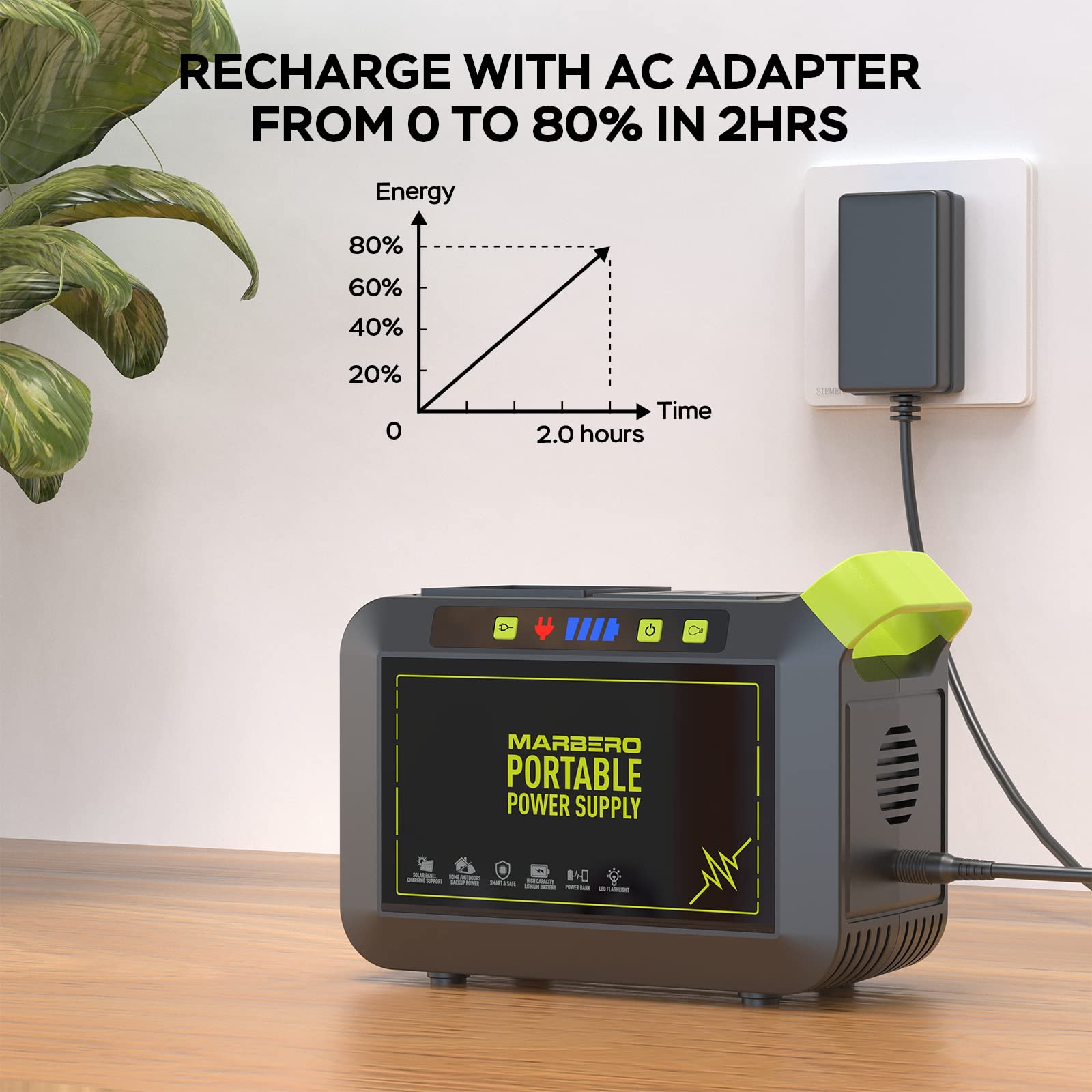 Marbero Portable Power Station 88Wh Camping Lithium Battery Solar Generator Fast Charging With Ac Outlet 120W Peak Power Bank(So