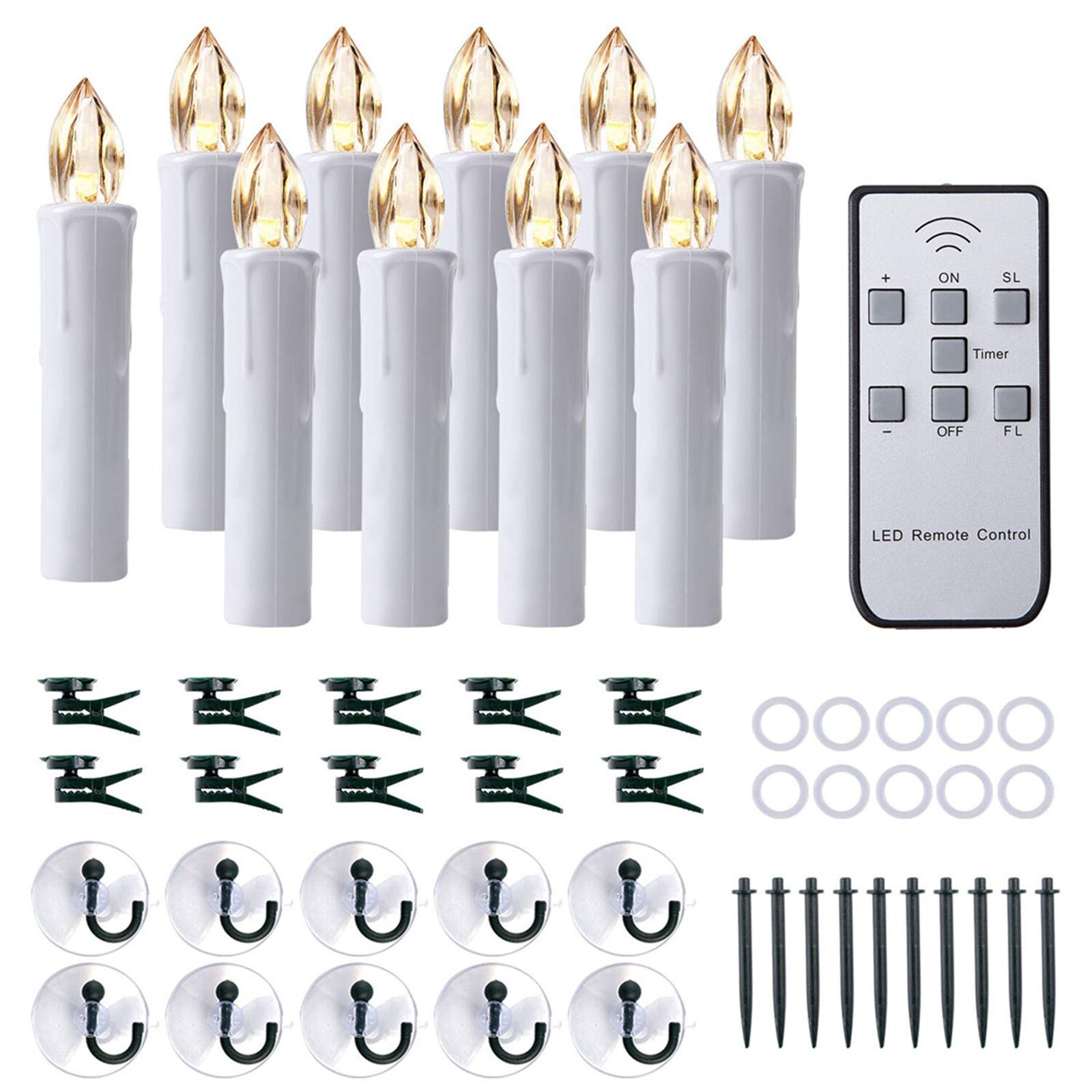 Mixaly 10 Pcs Flameless Taper Led Window Candles - Battery Operated With Remote Updated Timer - Warm White - Perfect For Wedding