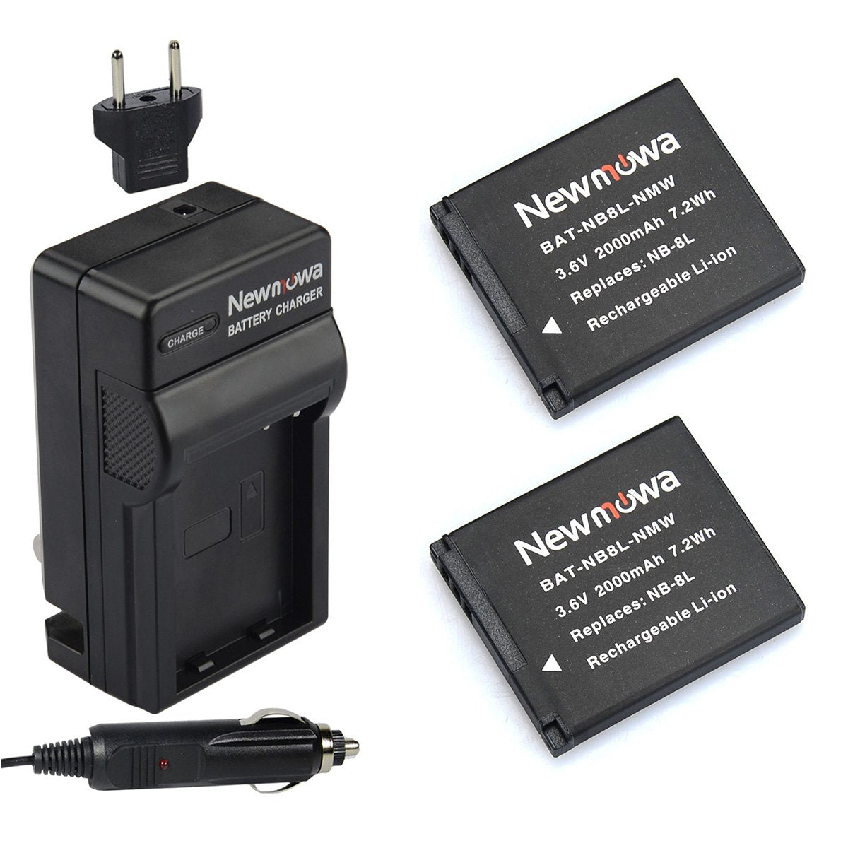 Newmowa NB 8L Replacement Battery (2 Pack) and Charger Kit for NB 8L,CB 2LA and PowerShot A2200, A3000 is, A3100 is, A3200 is, A3300 is