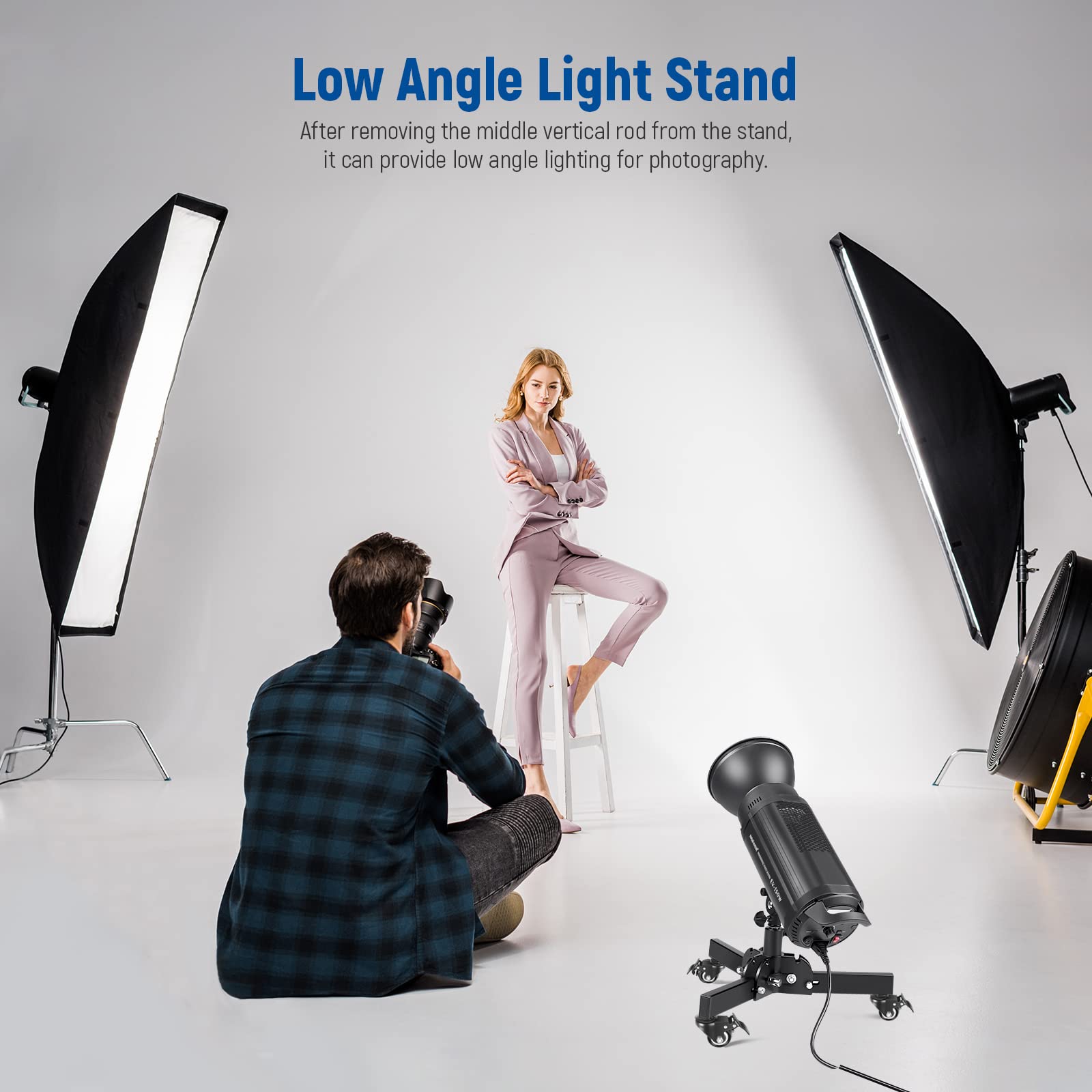 Neewer Heavy Duty Light Stand With Casters, 2.4Ft Max Height Foldable Tripod Stand For Low Angle/Tabletop Shooting, Photography