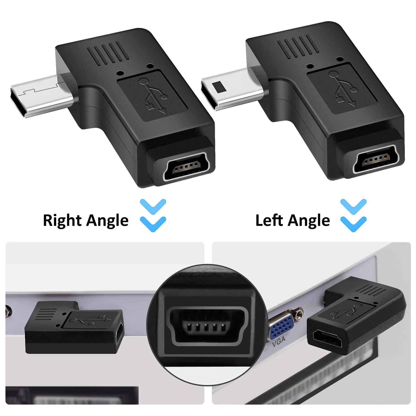 Ucec Usb 2.0 Adapter Plug - Left And Right Angle Mini To Mini - Male To Female - Pack Of 2