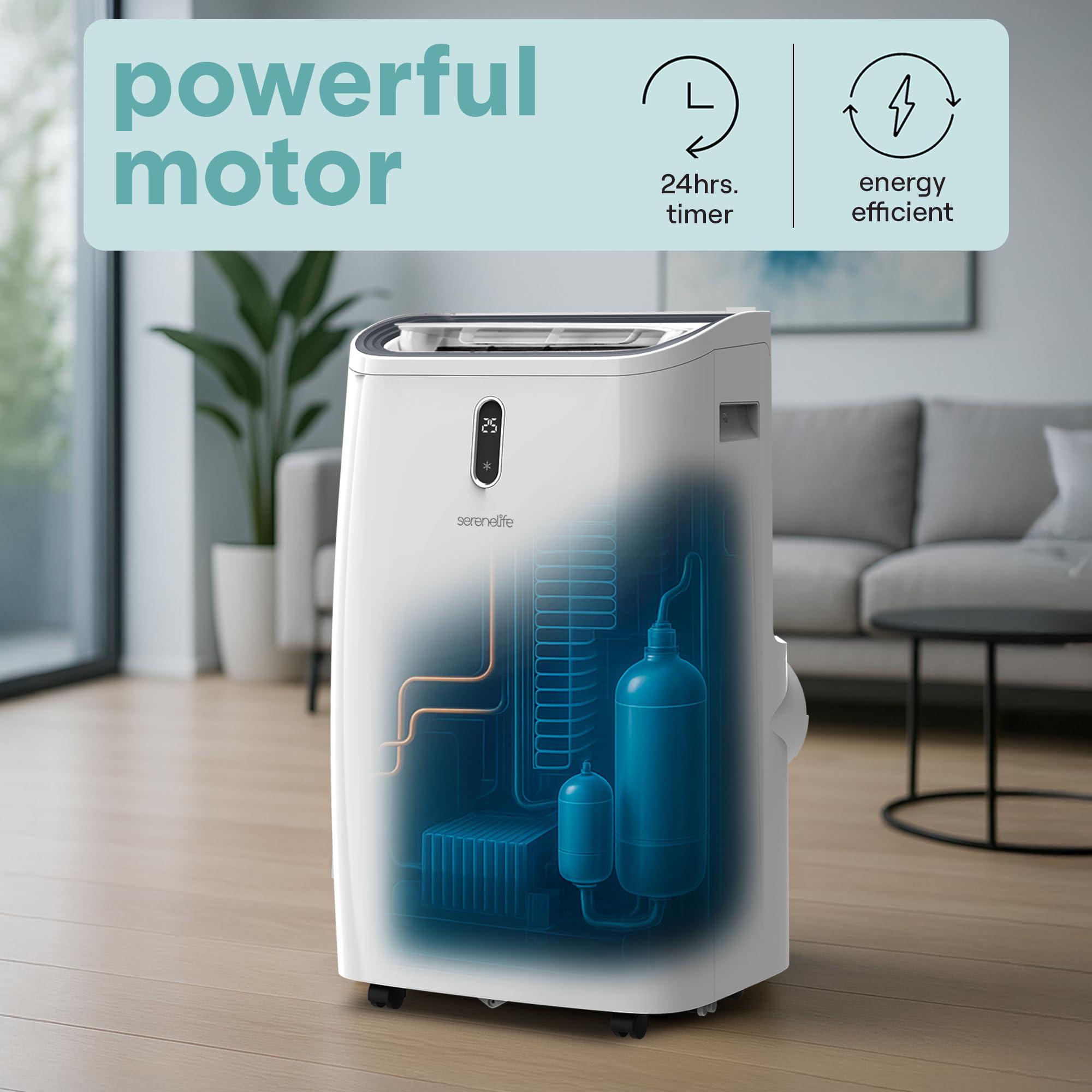 Serenelife Portable Air Conditioner, 14000 Btu (Ashrae) Compact Home A/C Cooling Unit With Built-In Dehumidifier And Fan Modes,