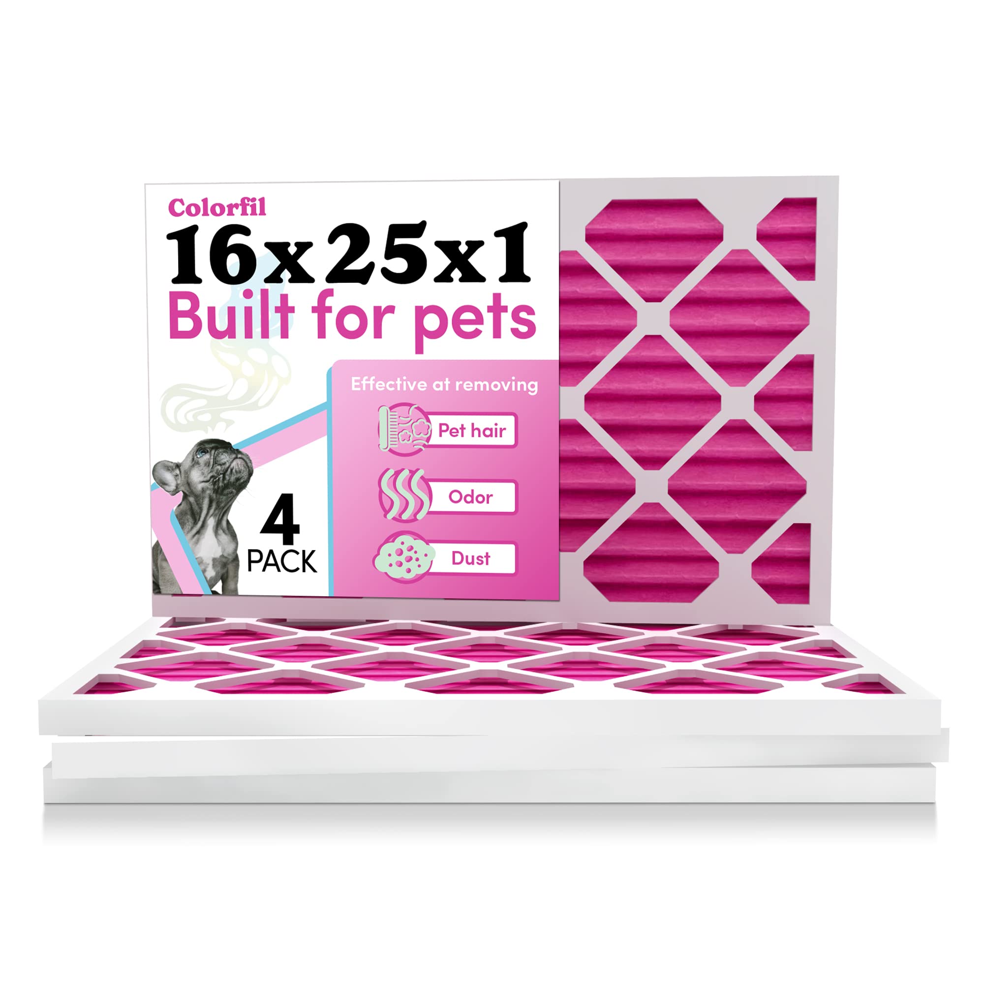 16X25X1 Air Filter By Colorfil | Color Changing Filters For Cat And Dog Odor | Merv 8 Furnace Ac Filter For Pet Hair And Dust |