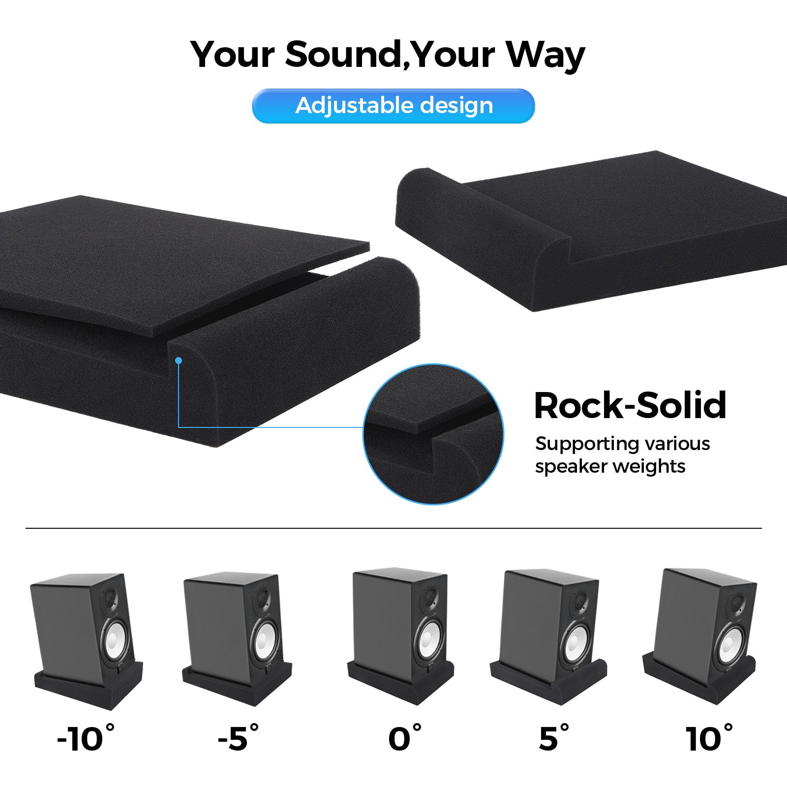 Qdvdq 2 Pack Studio Monitor Isolation Pads, Acoustic Speaker Isolation Pads, Angled Speaker Foam Stand, High Density Acoustic Fo