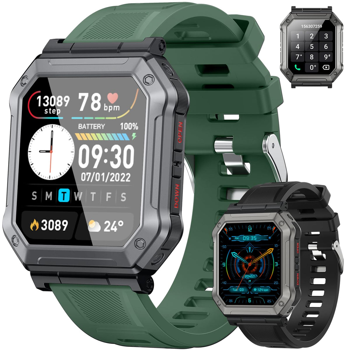 Smart Watch For Men Fitness Tracker: Military Smart Watches For Men Digital Mens Watches Make/Answer Call Running Waterproof Sma
