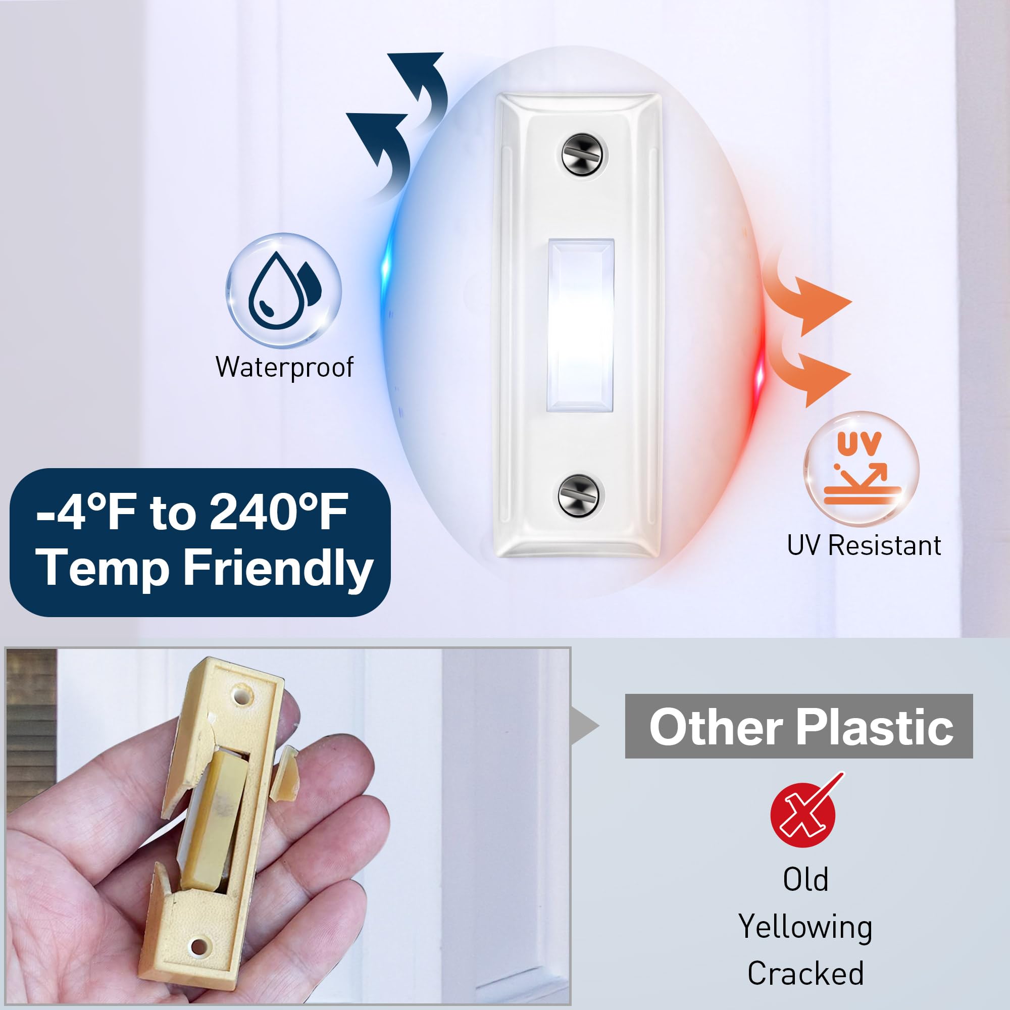 Dreyoo Metal Doorbell Push Button, Heavy Duty Metal Door Bell Wired Button Led Lighted Wall Mounted Door Bell Push Buttons For H