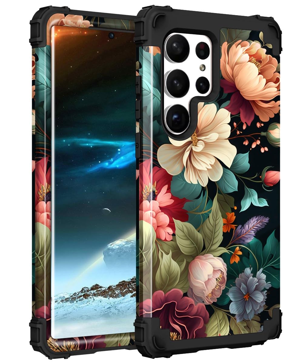 PIXIU Unique Flower Pattern Compatible with Samsung Galaxy S24 case, Heavy Duty Dual Layer Shockproof Full-Body Protective Sturd
