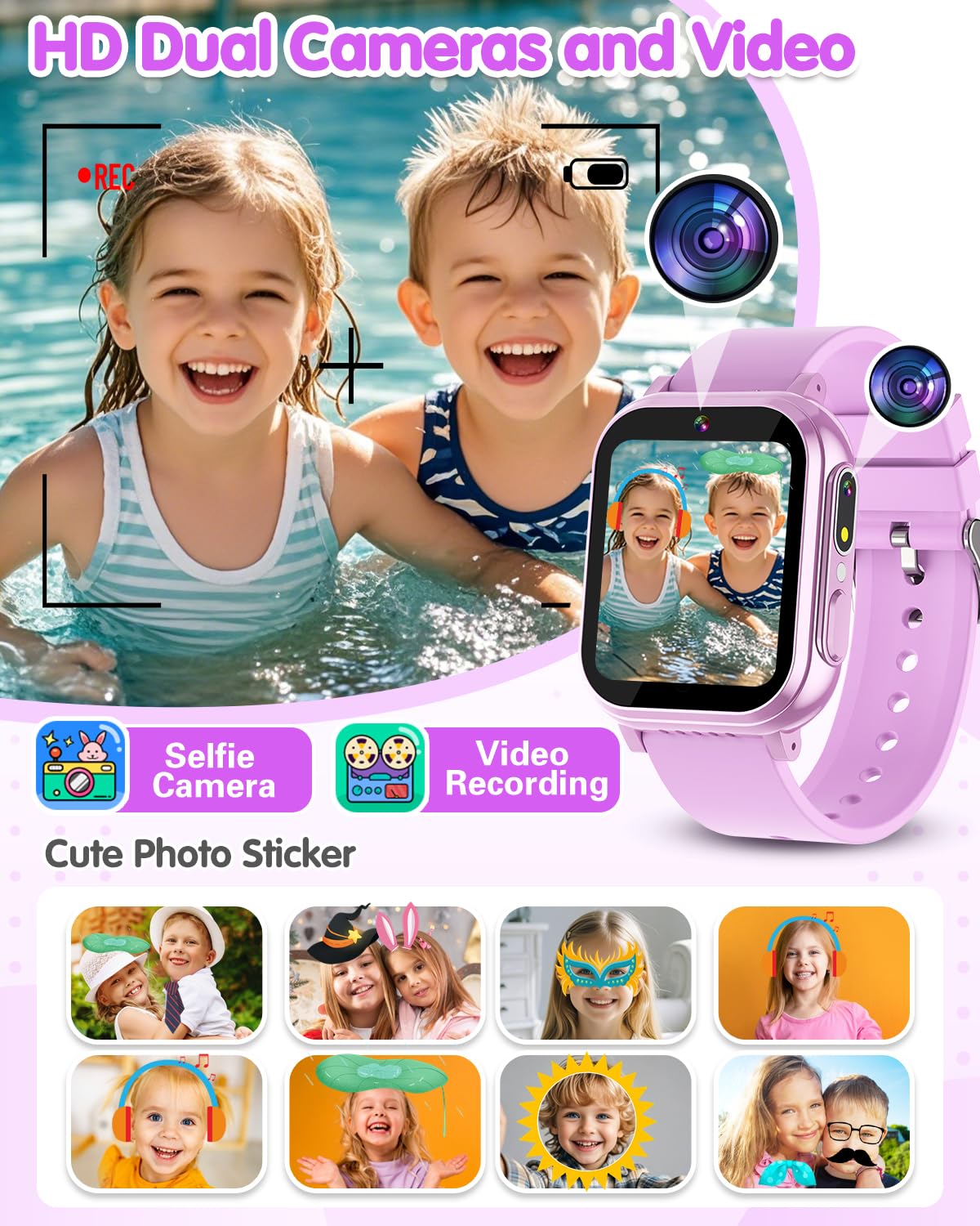Kids Smart Watch Girls Gifts Age 3-12, Waterproof Watch For Kids With 32 Games, Dual Camera, Touch Screen, Alarm Clock, Music Pl