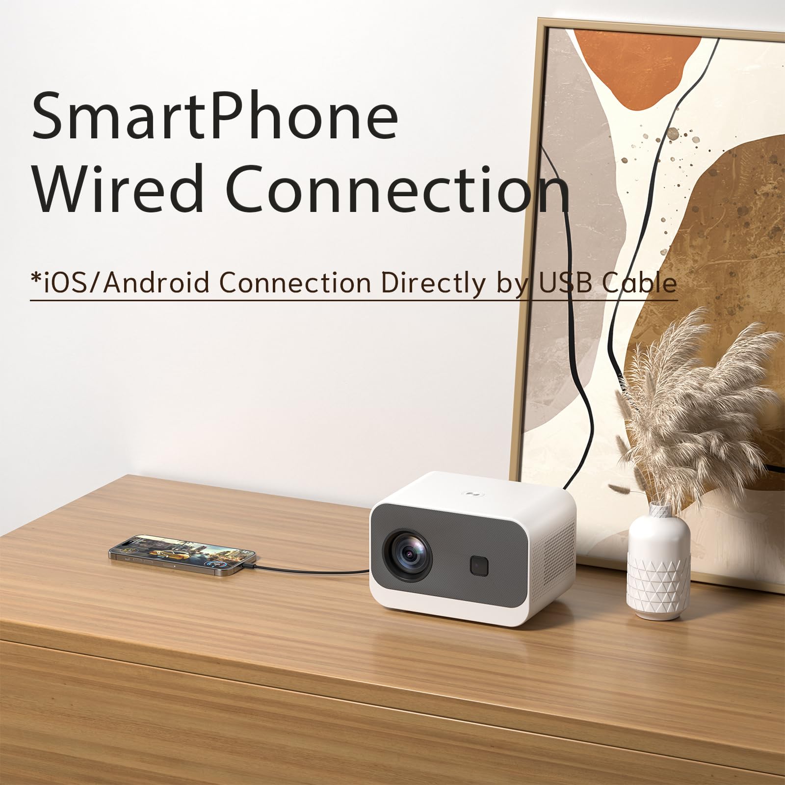 Mini Projector, 20000Lm 4K Projector With Wifi Bluetooth Native 1080P, Fhd 1080P Hifi Portable Outdoor Movie Projector Max 300