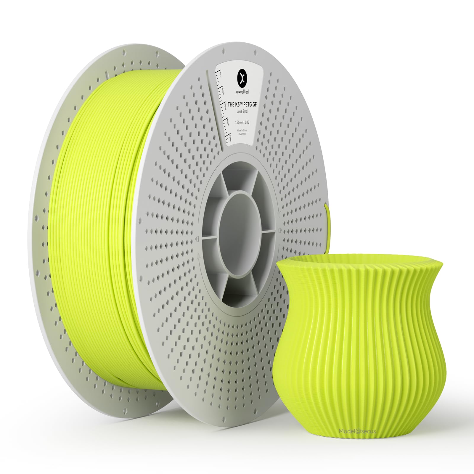 kexcelled Glass Fiber PETG GF Filament Neon Yellow,Matte PETG GF 3D Printer Filament 1.75mm 1KG,High Impact and Reduced Material