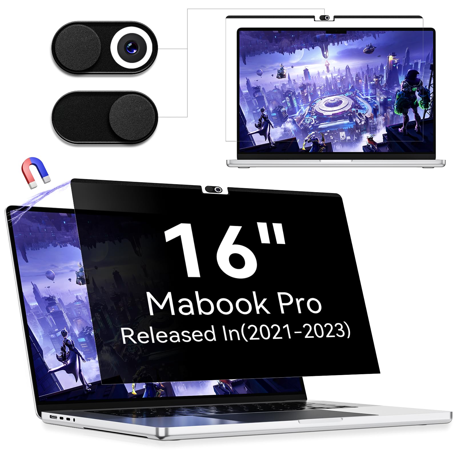 Magnetic Privacy Screen Protector Compatible With Macbook Pro 16 Inch (2021 2024, M1, M2), Removable Anti Spy Blue Light Glare S