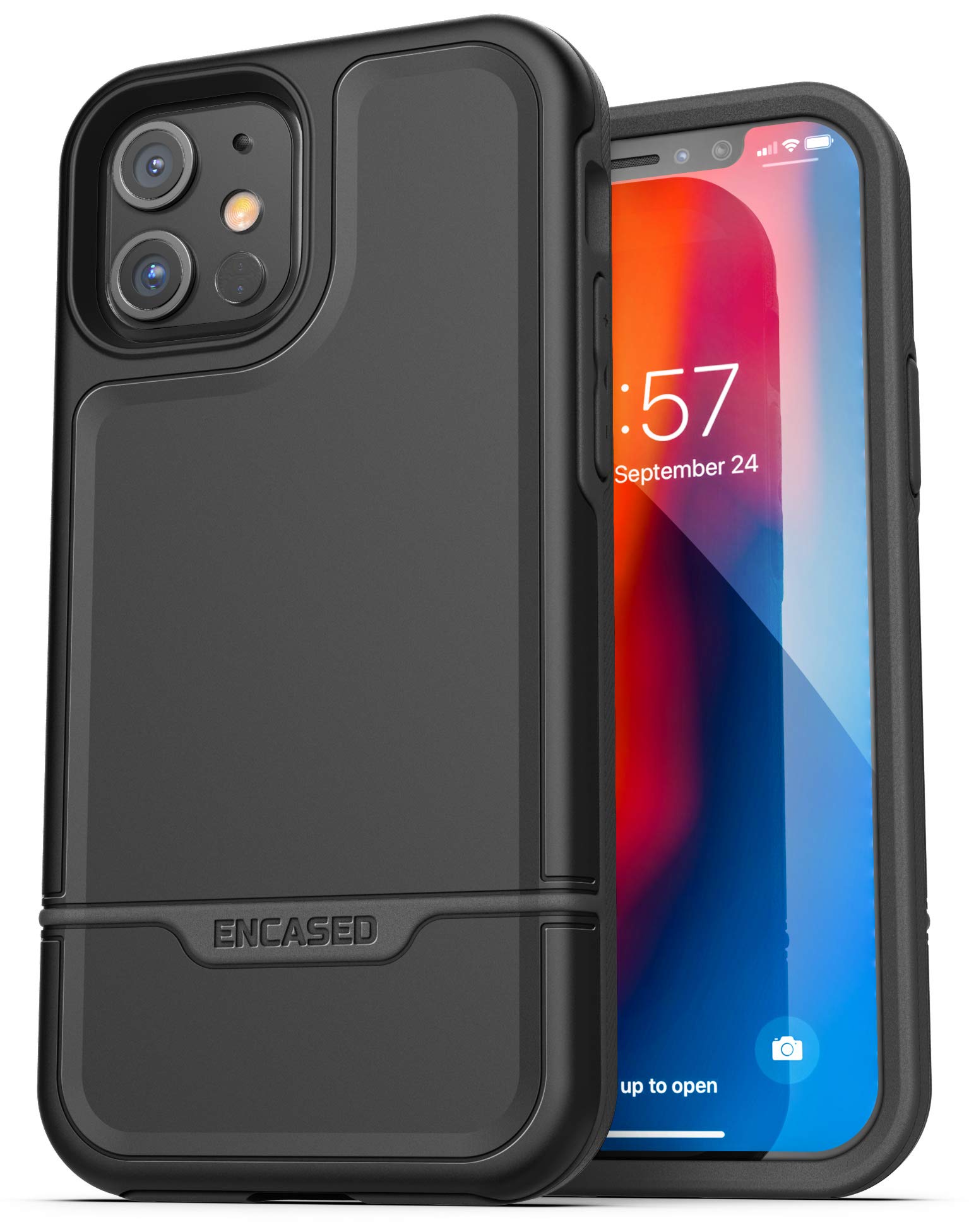 ENCASED Protective Rebel Series Compatible with iPhone 12 Mini Case Heavy Duty Full Body Rugged Cover - Black