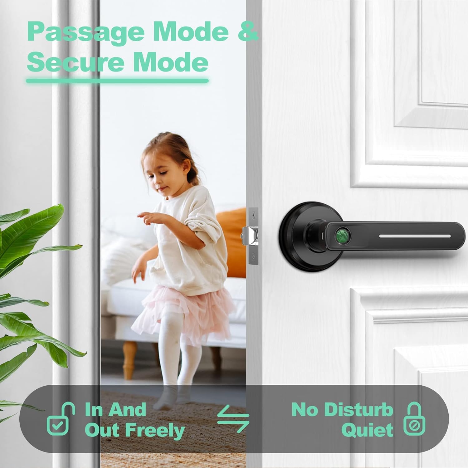 Geektale Fingerprint Door Lock, Biometric Door Lock Keyless Entry Door Locks With Handle, Smart Door Handle Fingerprint Door Kno