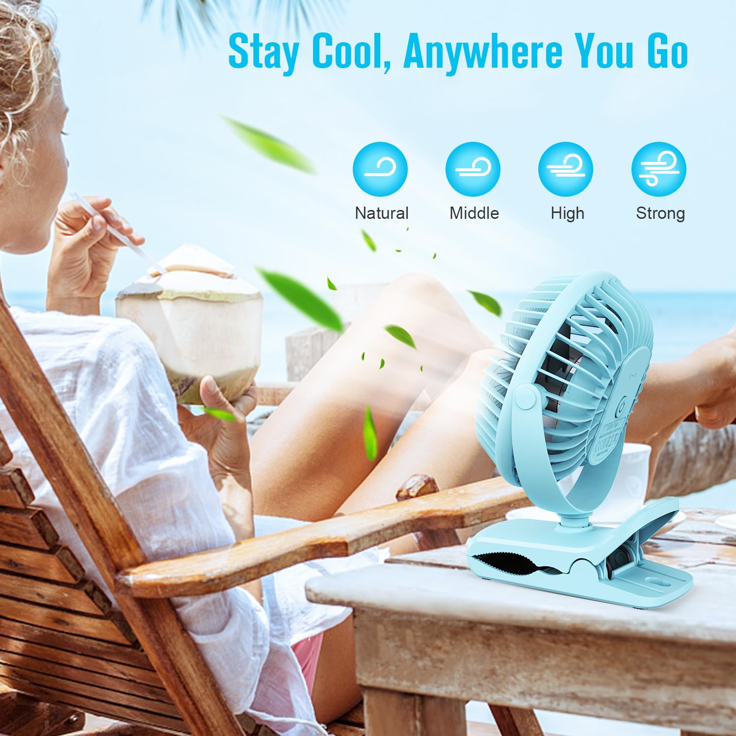 Beskar Portable Clip On Fan Rechargeable, 4 Speeds Small Battery Operated Fan, Usb Desk Fan With Strong Airflow, Sturdy Clamp Fo