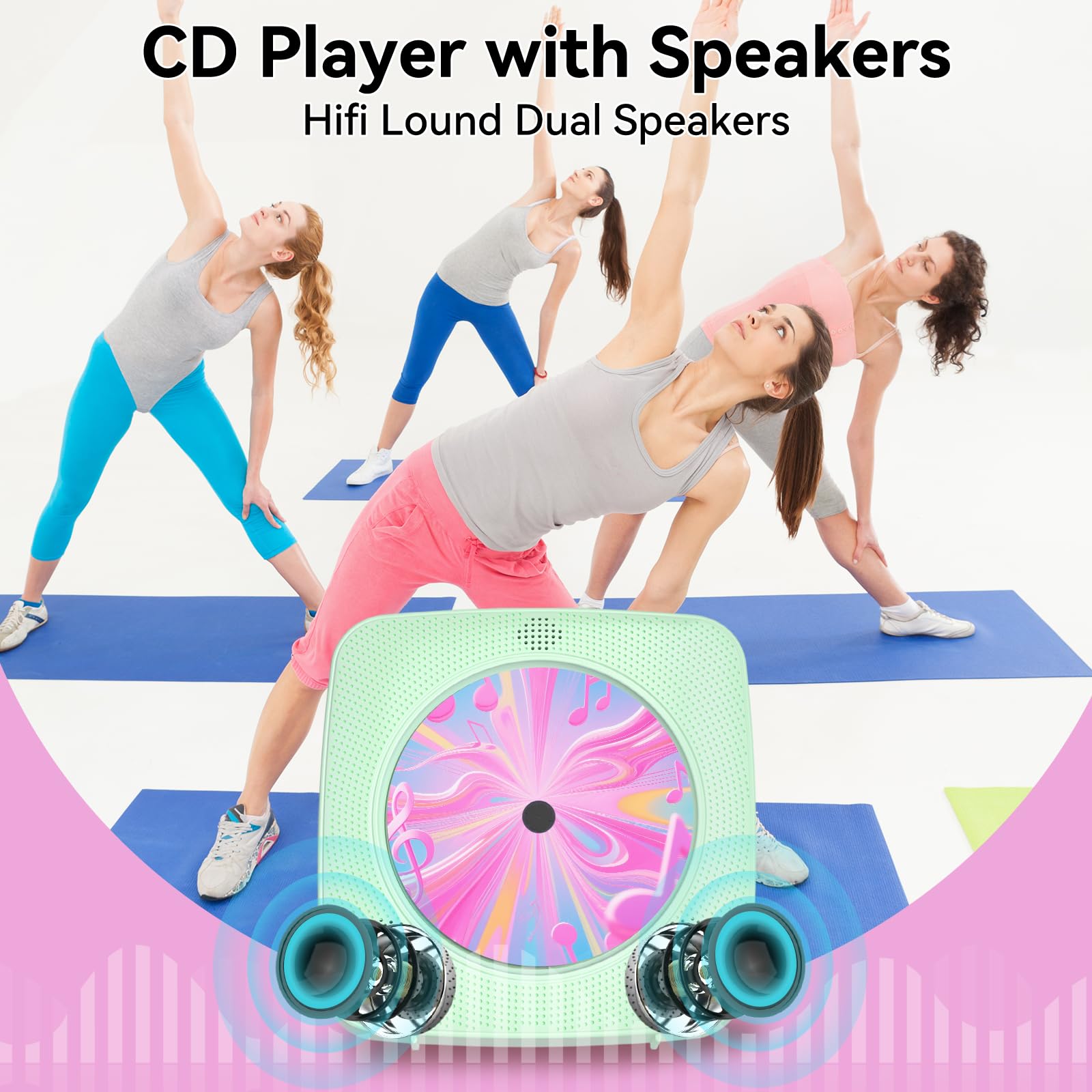 Cd Player Portable Bluetooth Rechargeable: Cd Players For Home With 1800Mah Kegaudio Desktop Wall Cd Player With Speakers With D