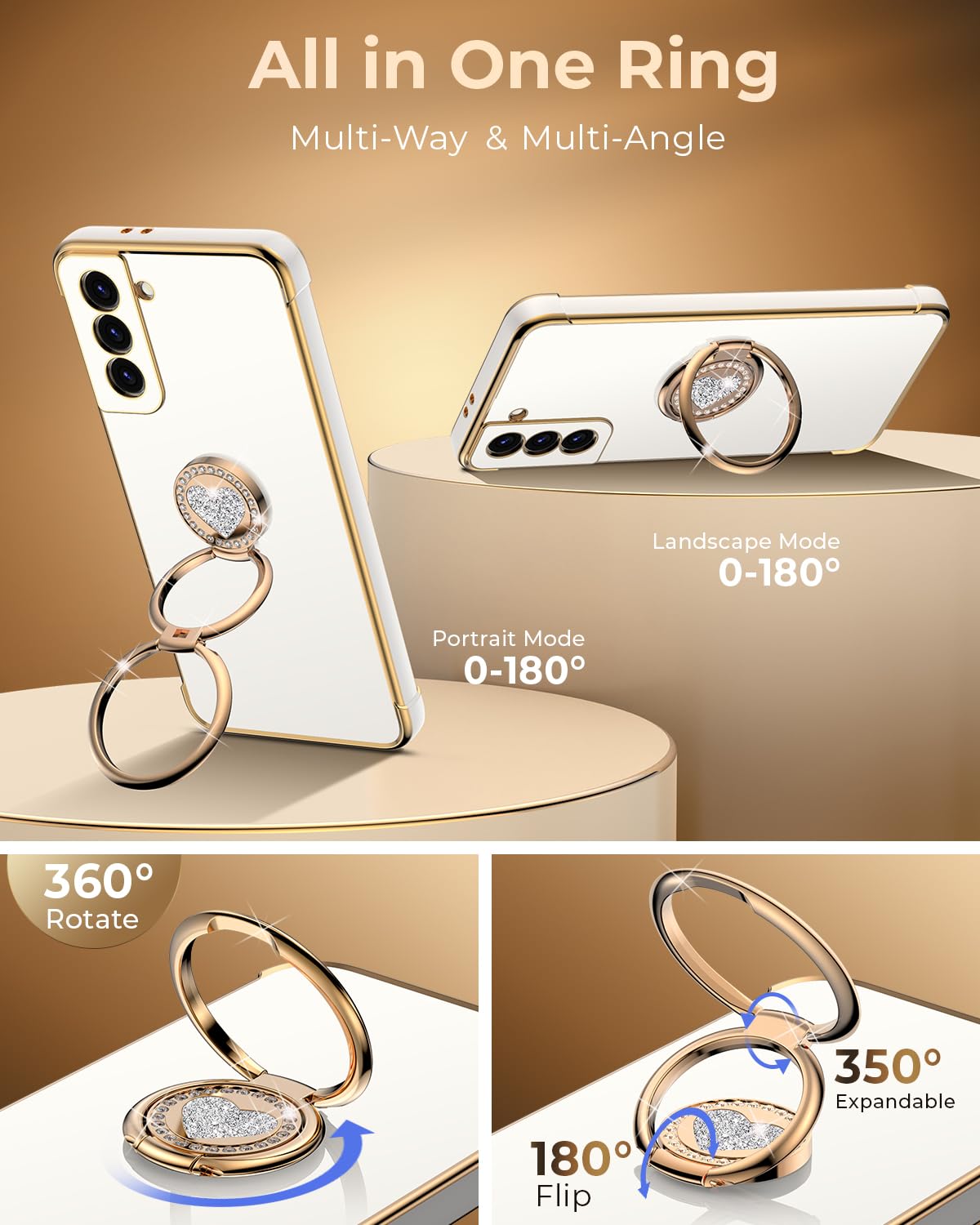 Xyz For Galaxy S22 Plus Case With Stand, For Samsung Galaxy S22 Plus Case With Double Ring, Women Girls Bling Luxury Protective