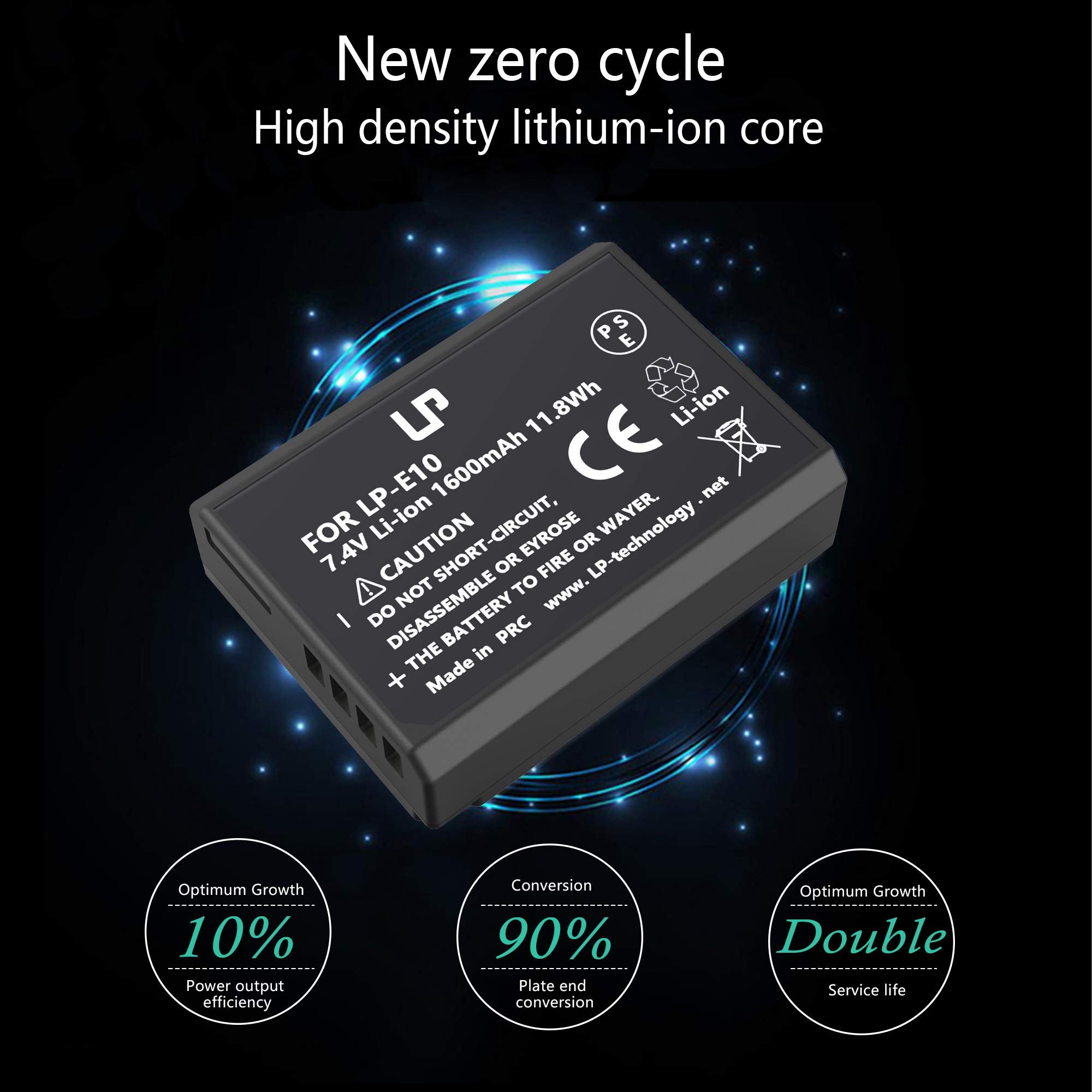 Lp Lp E10 Replacement Battery,2 Pack 1600Ma Compatible With Canon Eos Rebel T3, T5, T6, T7, T100, 1100D, 1200D, 1300D, 1500D, 20