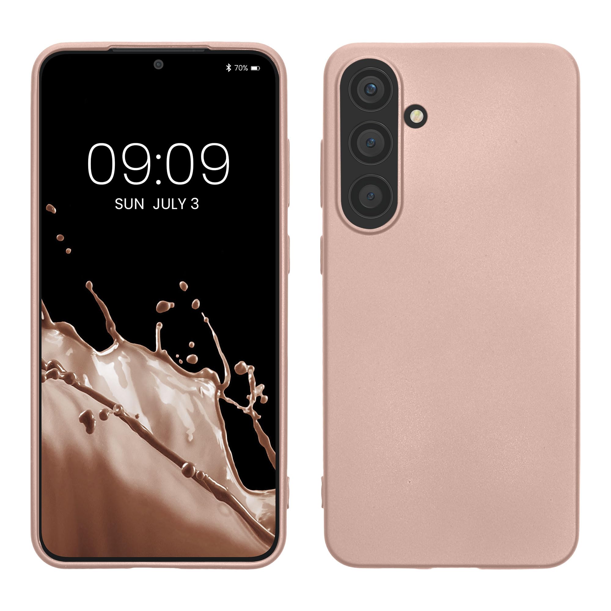 kwmobile Case Compatible with Samsung Galaxy S24 Case - Soft Slim Metallic TPU Silicone Cover - Metallic Rose Gold