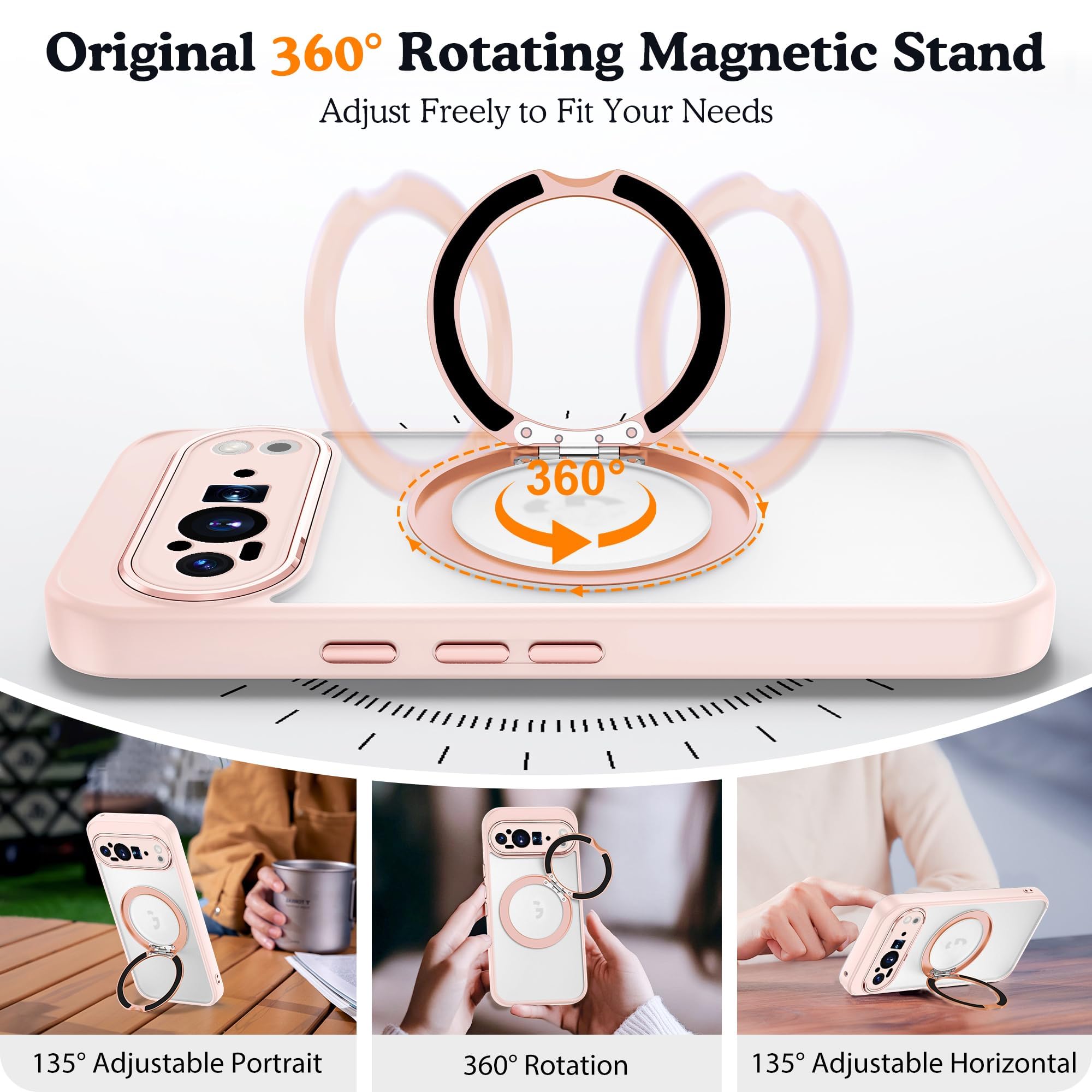 Amoraaqua Compatible With Google Pixel 9A Case With 360 Magnetic Stand [Compatible With Mag-Safe ][Camera Lens Protector] Shockp