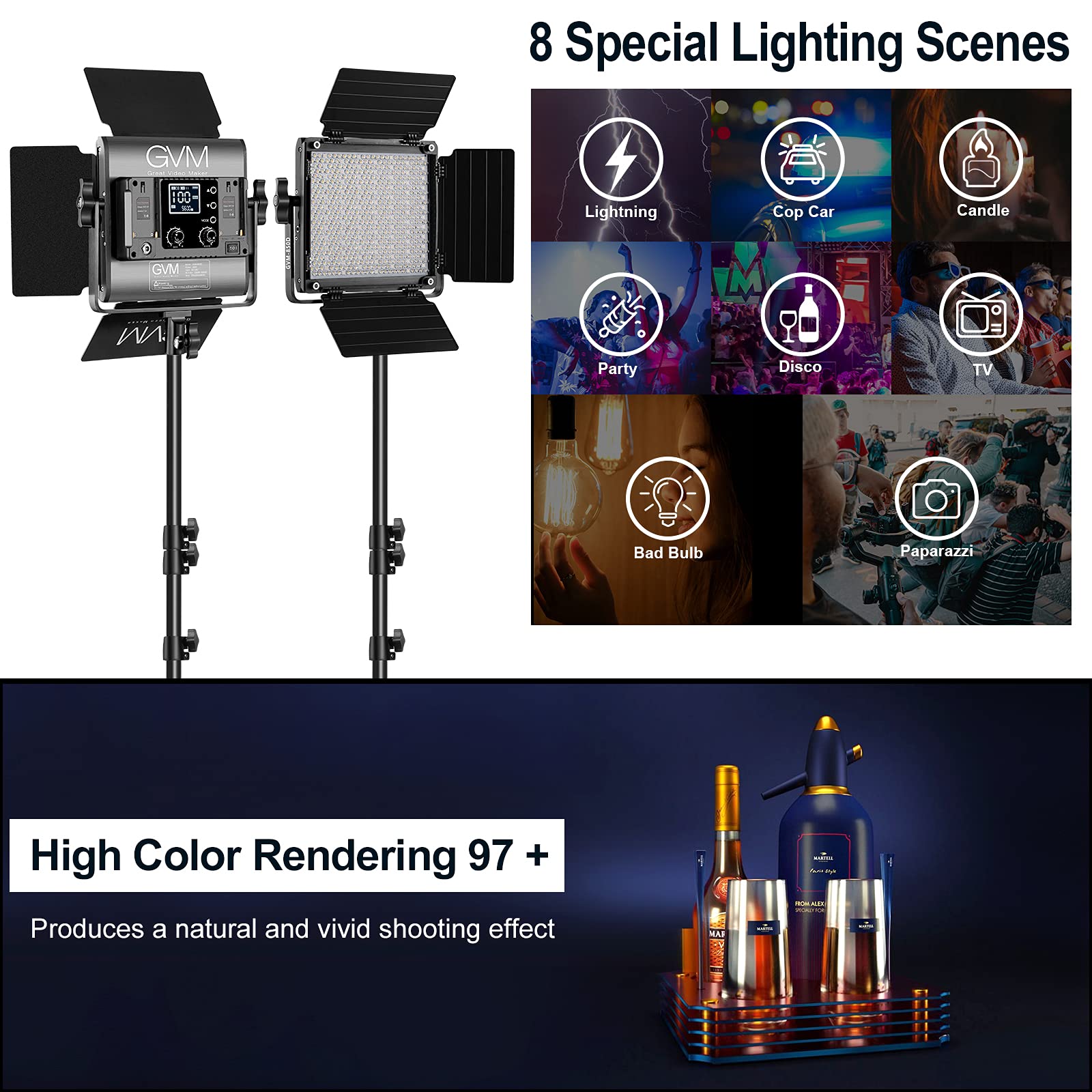 Gvm Rgb Video Lighting, 360 Full Color Led Video Light With App Control, 3 Packs 850D Photography Lighting Kit Cri 97, Youtube,