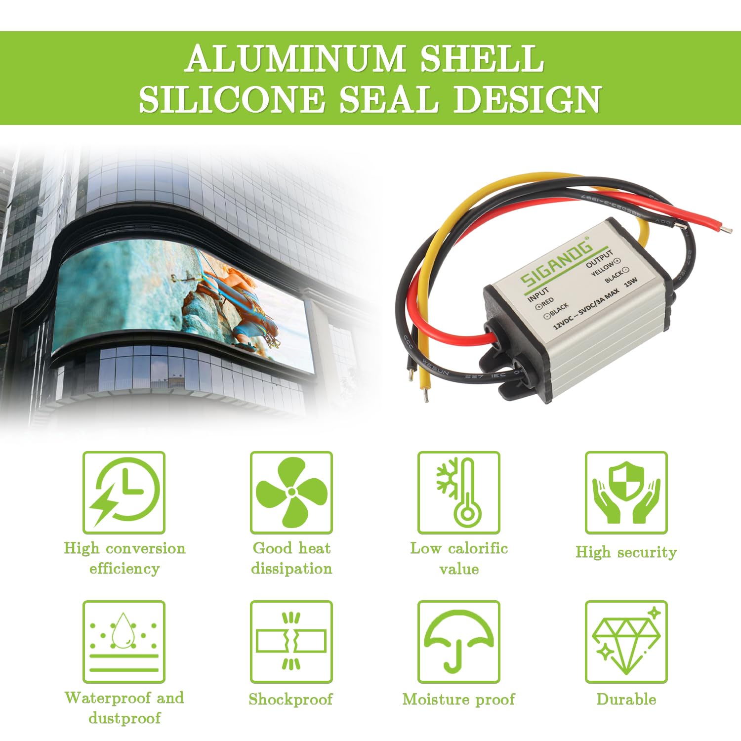 Sigandg 12V To 5V Dc Converter Car Power Voltage, Step Down To Dc 5V 3A 15W Waterproof Buck Converter, Supply Step-Down Module C