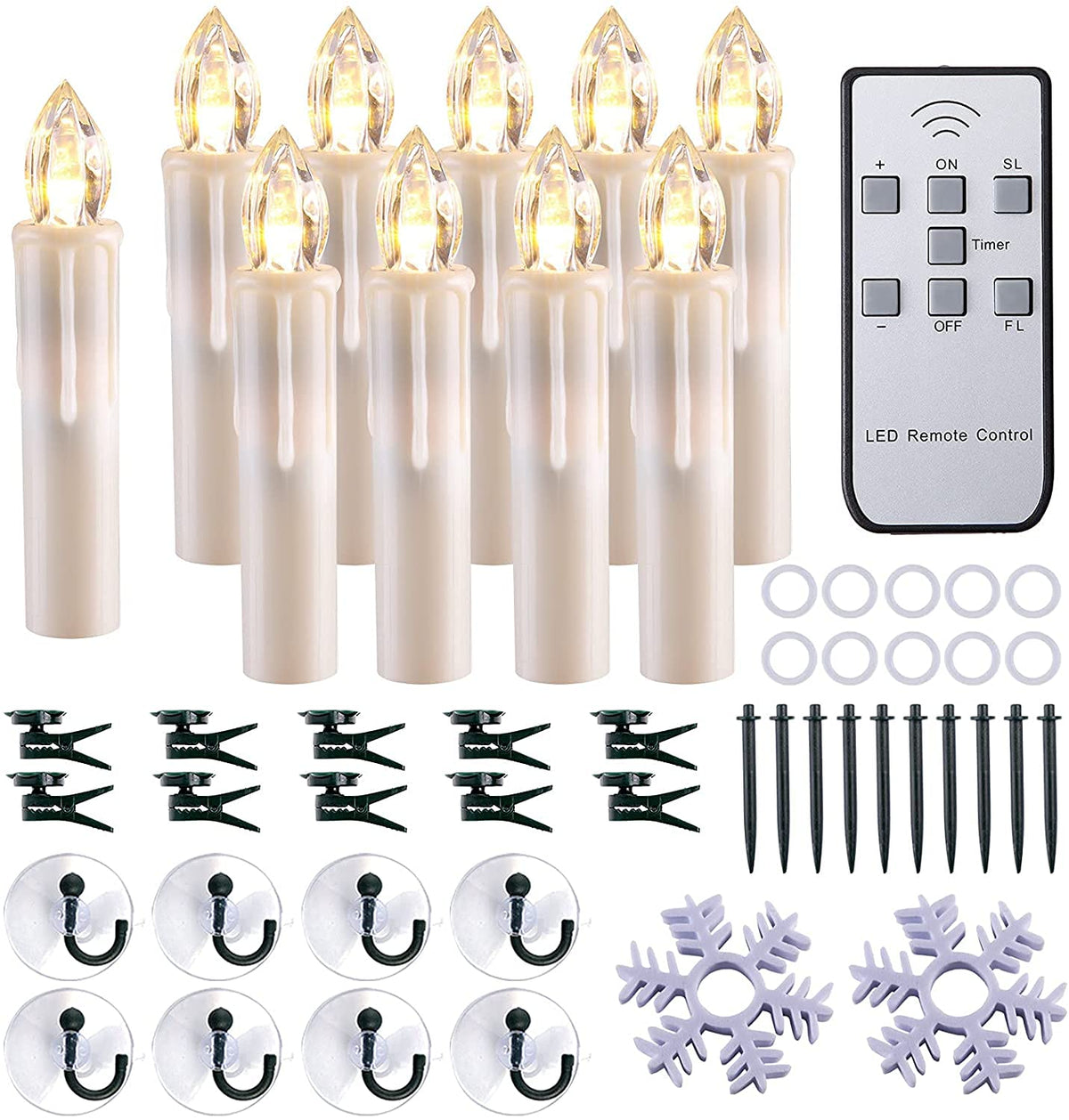 Mixaly 10 Pcs Led Window Candles - Battery Operated Flameless Taper With Remote Updated Timer Function - Christmas Candles Warm