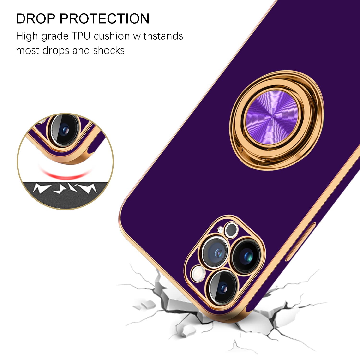 Bentoben Case For Iphone 12 Pro Max, Phone Case Iphone 12 Pro Max Cover With 360    Ring Loopy Magnetic Kickstand Flexible Tpu B