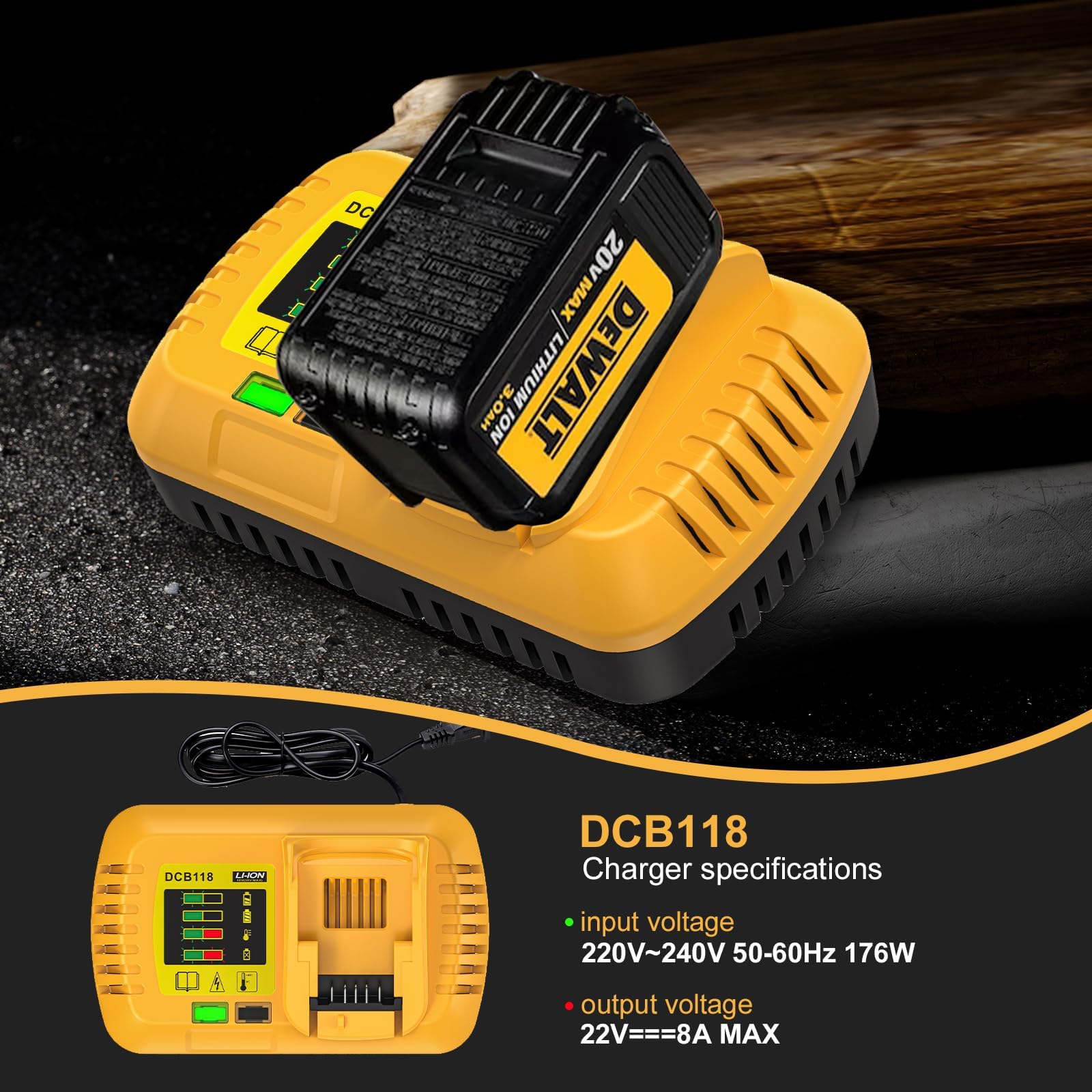 Dcb118 For Dewalt Battery Charger, Replace For Dewalt 20V Max And 60V Max Rapid Charge, Compatible With All 20V Max* And 60V Max