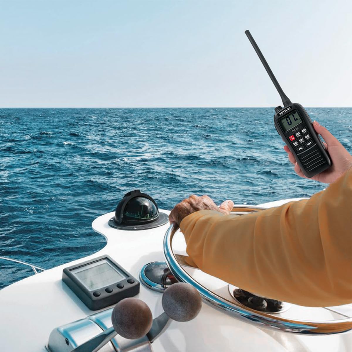 Retevis Ra26 Handheld Marine Radio,Radio Marine Floating Ip67 Submersible Waterproof,1500Mah,Usb Charging,Noaa Weather,Backlit Lcd Display,Portable Two Way Boat Marine Radio For Kayaking Jet Ski