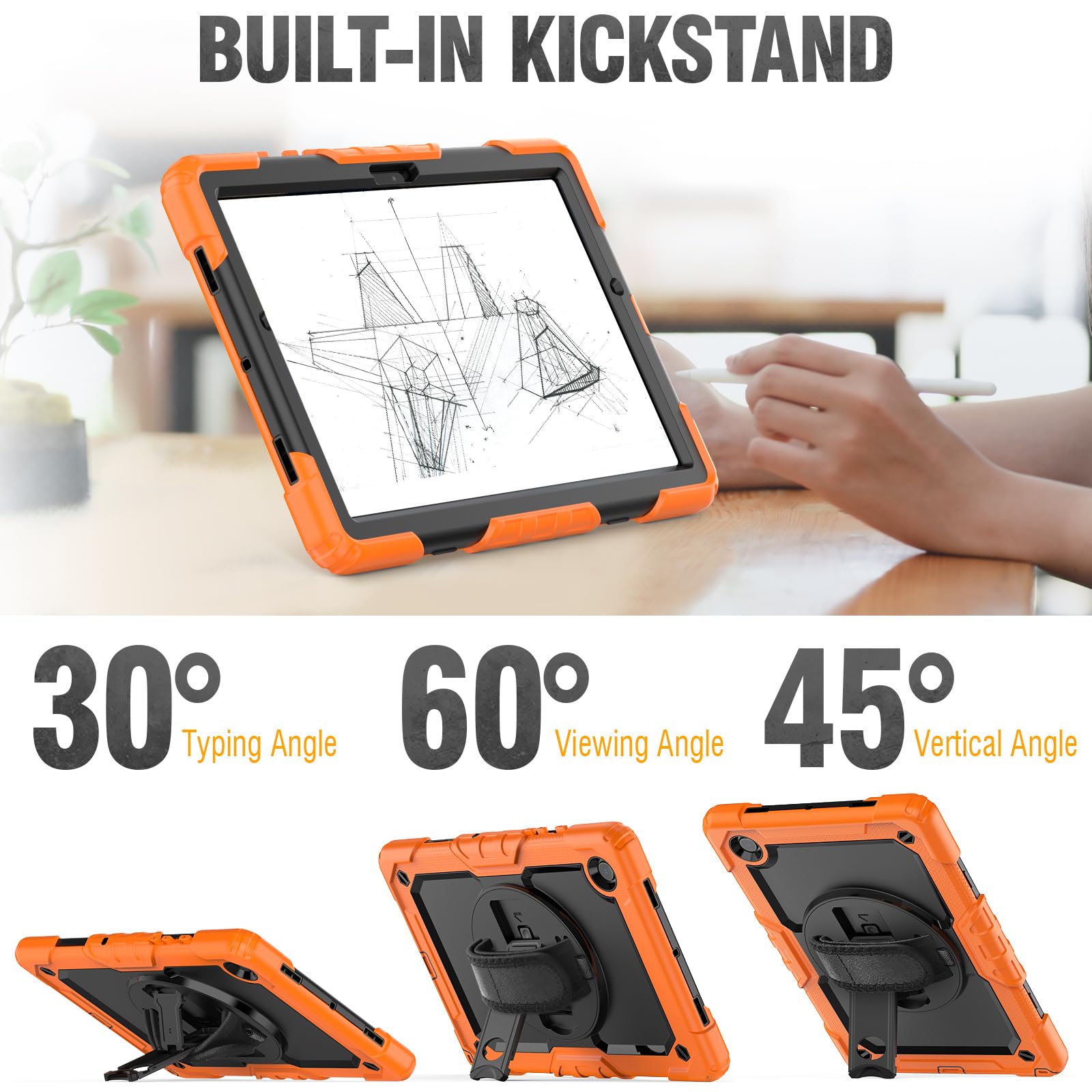 Hxcaseac Case For Samsung Tab A7 Lite 8.7 Inch T220/T225/T227 With Screen Protector Pen Holder [360 Rotating Hand Strap] &Stand,