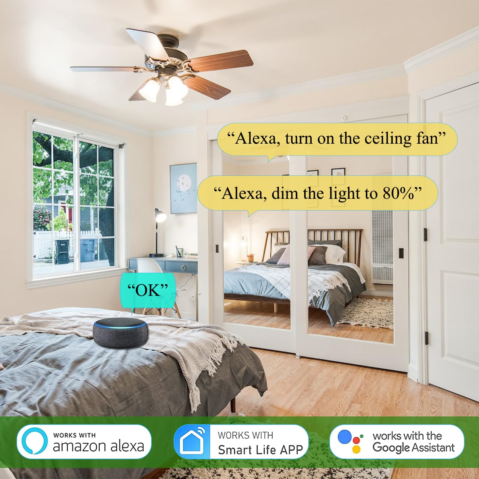 Universal Smart Ceiling Fan Remote Control And Light Dimmer, 3 Speed With 2 8H Timming, Smart Home Devices That Compatible With