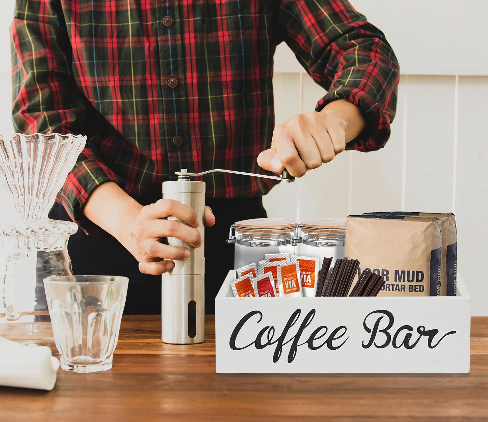 Lzhevsk Wooden Coffee Station Organizer Coffee Pods Holder with Removable Dividers White