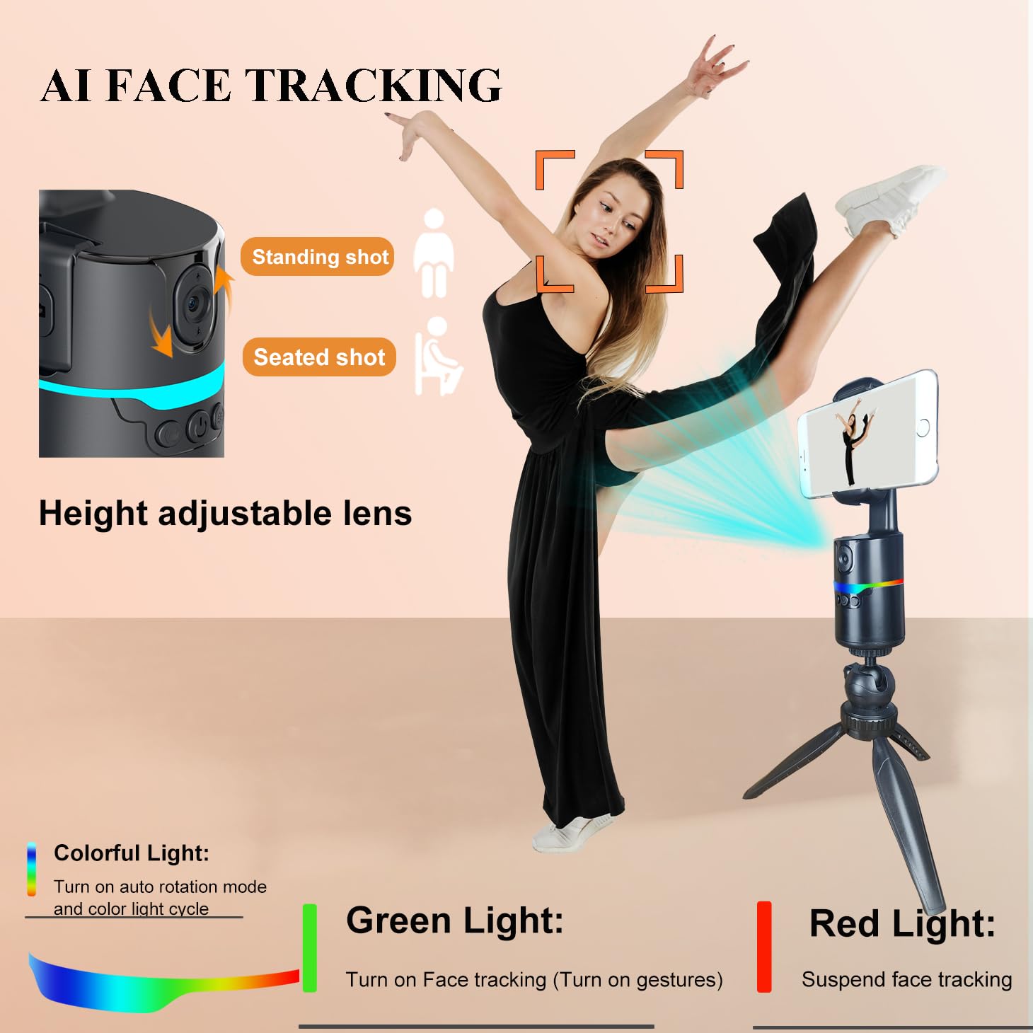 Ziqintech Auto Face Tracking Tripod 360 Rotation With Stand,Vlogging Kit For Iphone Andriod Phone, Smart Following Phone Holder,