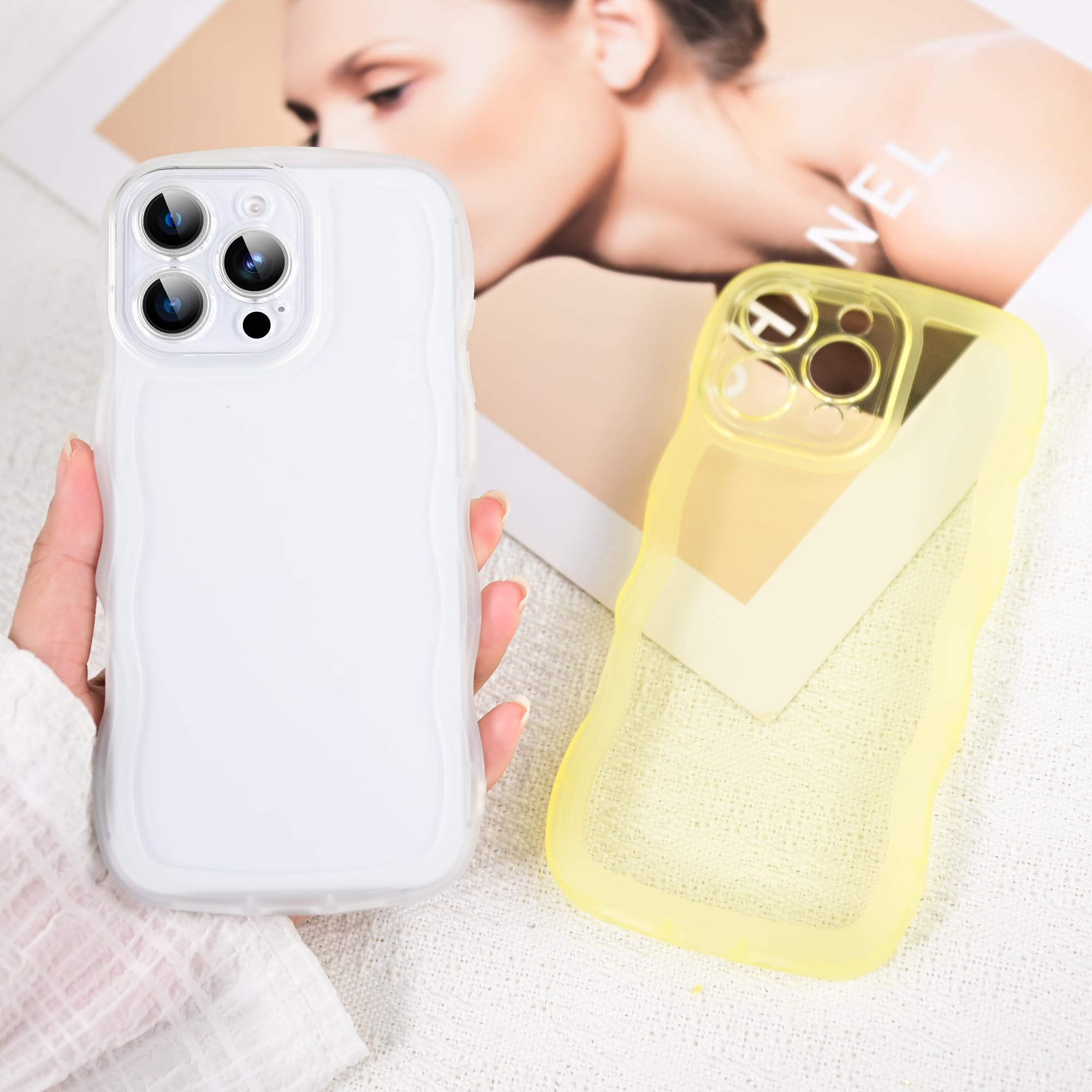 Skylmw Compatible With Iphone 16 Pro Max Case 6.9'' 2024, Cute Kawaii Curly Wave Frame Shape Soft Silicone Shockproof Protective