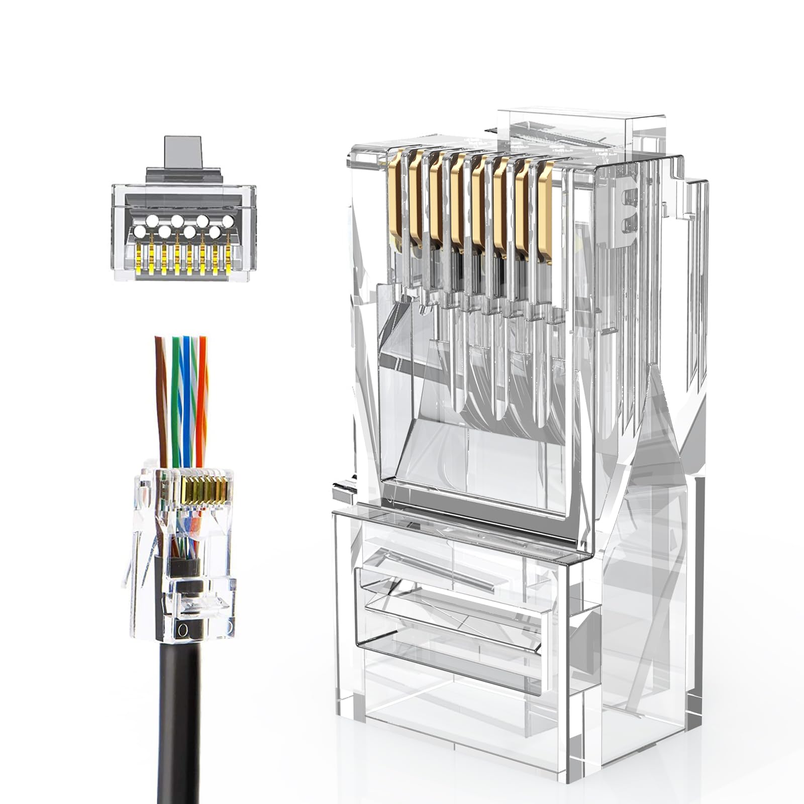 Cablecreation Rj45 Pass Through Connectors, 100 Pack Cat6/Cat5E Gold Plated Modular Plug Unshielded Crimp Connector For Solid Or