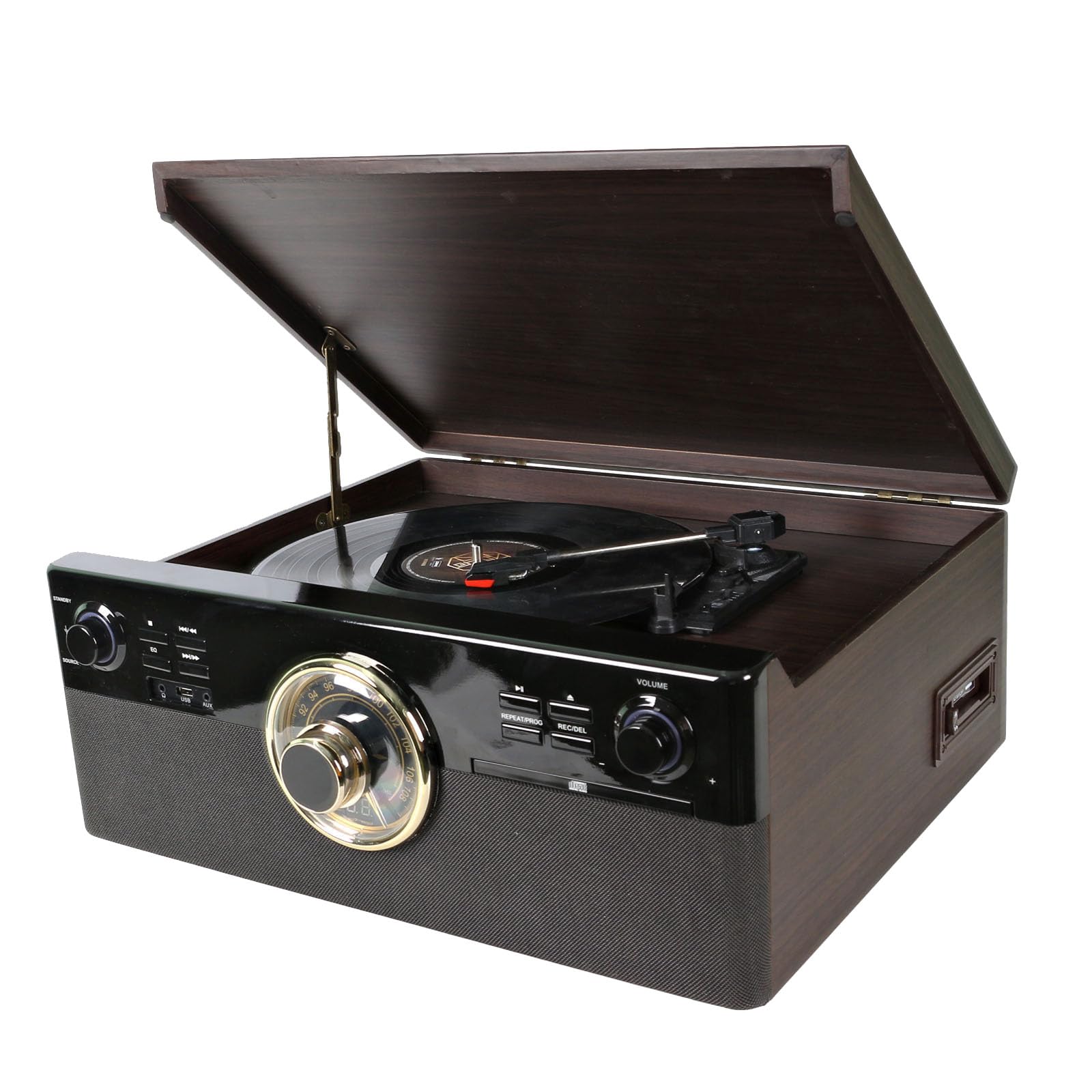 All In One Record Player 3 Speed Turntable Bluetooth Cd Cassette Tape Fm Radio Usb Playback And Recording Aux In Rca Line Out